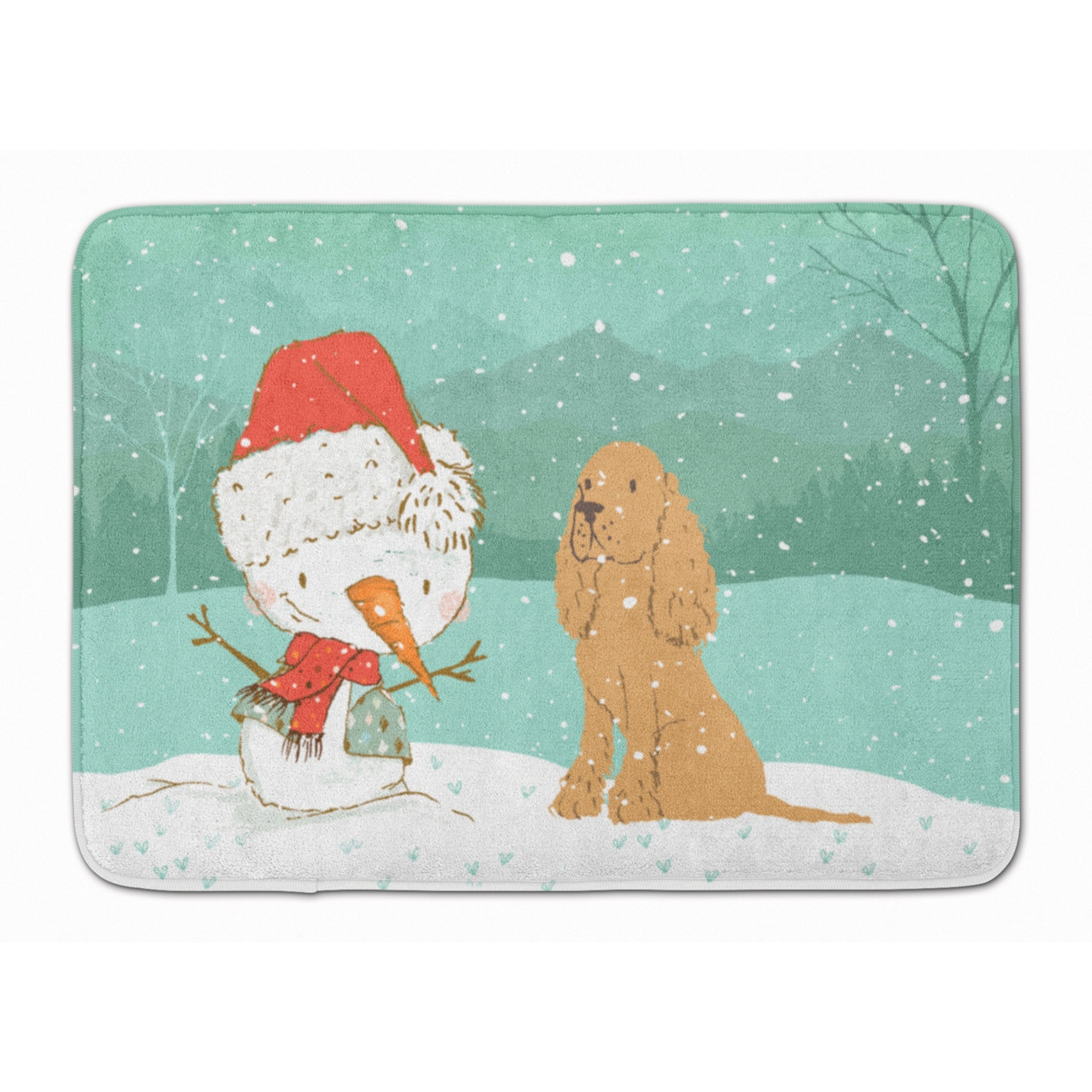&quotCaroline's Treasures Tan Spaniel Snowman Christmas Machine Washable Memory Foam Mat, Multicolor"