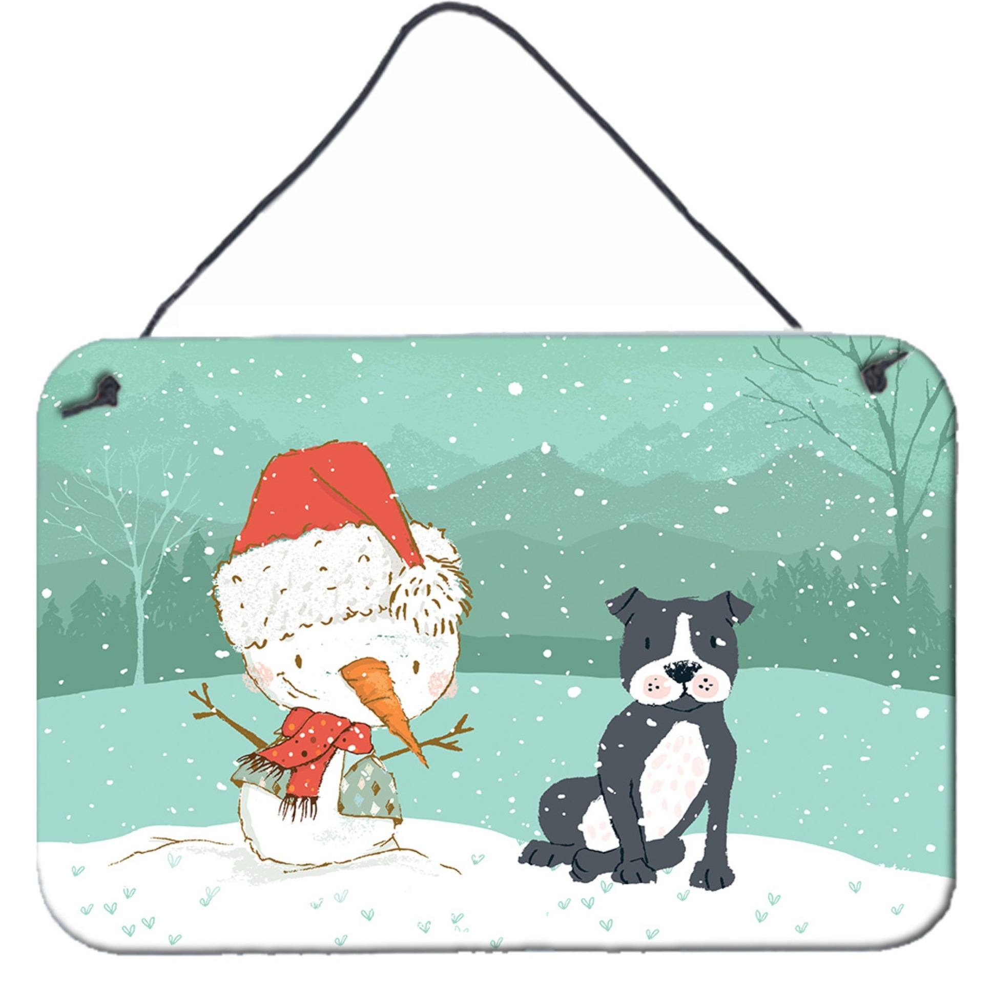 Caroline's Treasures Snowman Black Staffie Christmas Wall or Door Hanging Prints