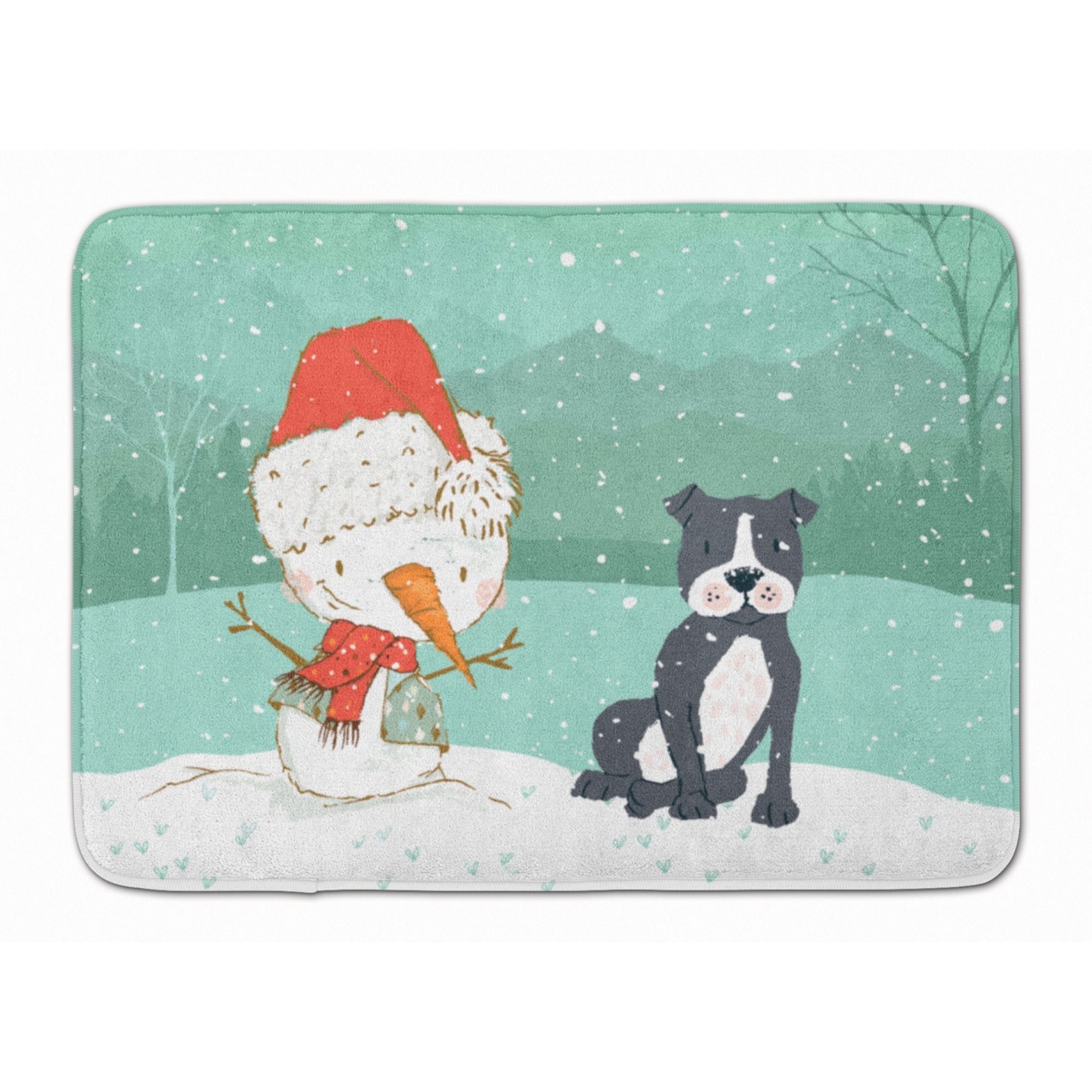 &quotCaroline's Treasures Black Staffie Snowman Christmas Machine Washable Memory Foam Mat, Multicolor"