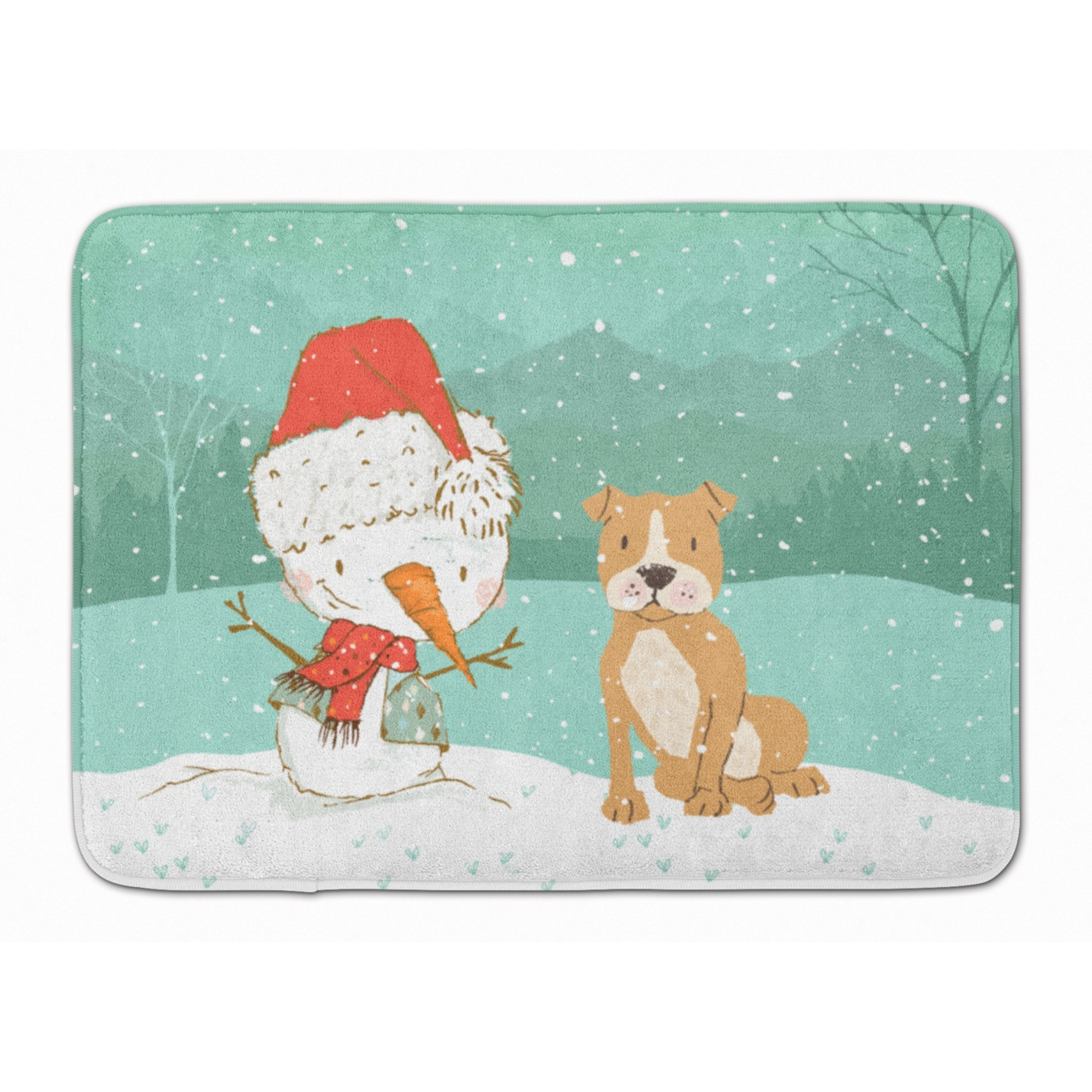 &quotCaroline's Treasures Brown Staffie Snowman Christmas Machine Washable Memory Foam Mat, Multicolor"