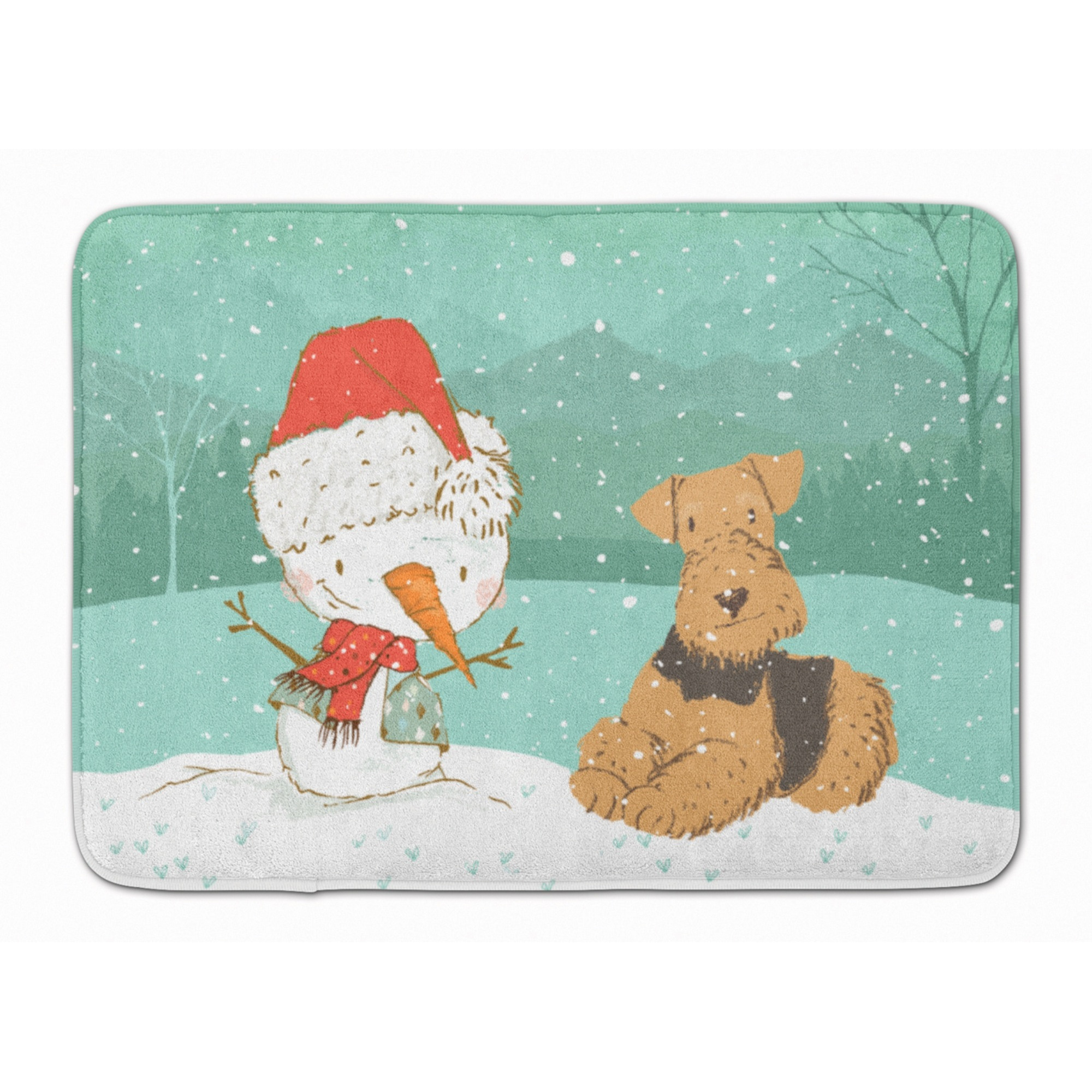 &quotCaroline's Treasures Airedale Terrier Snowman Christmas Machine Washable Memory Foam Mat, Multicolor"