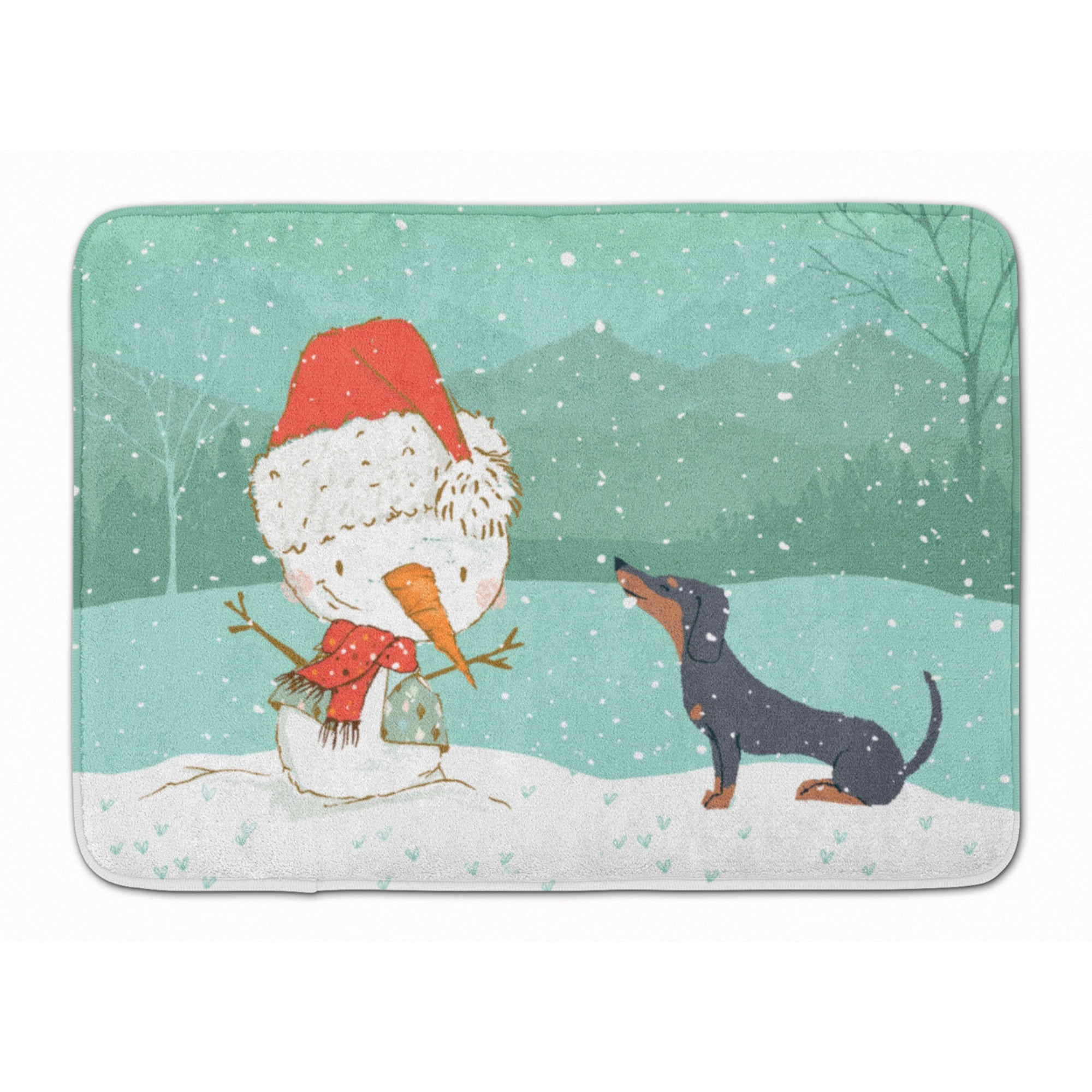 &quotCaroline's Treasures Black Tan Dachshund Snowman Christmas Machine Washable Memory Foam Mat, Multicolor"
