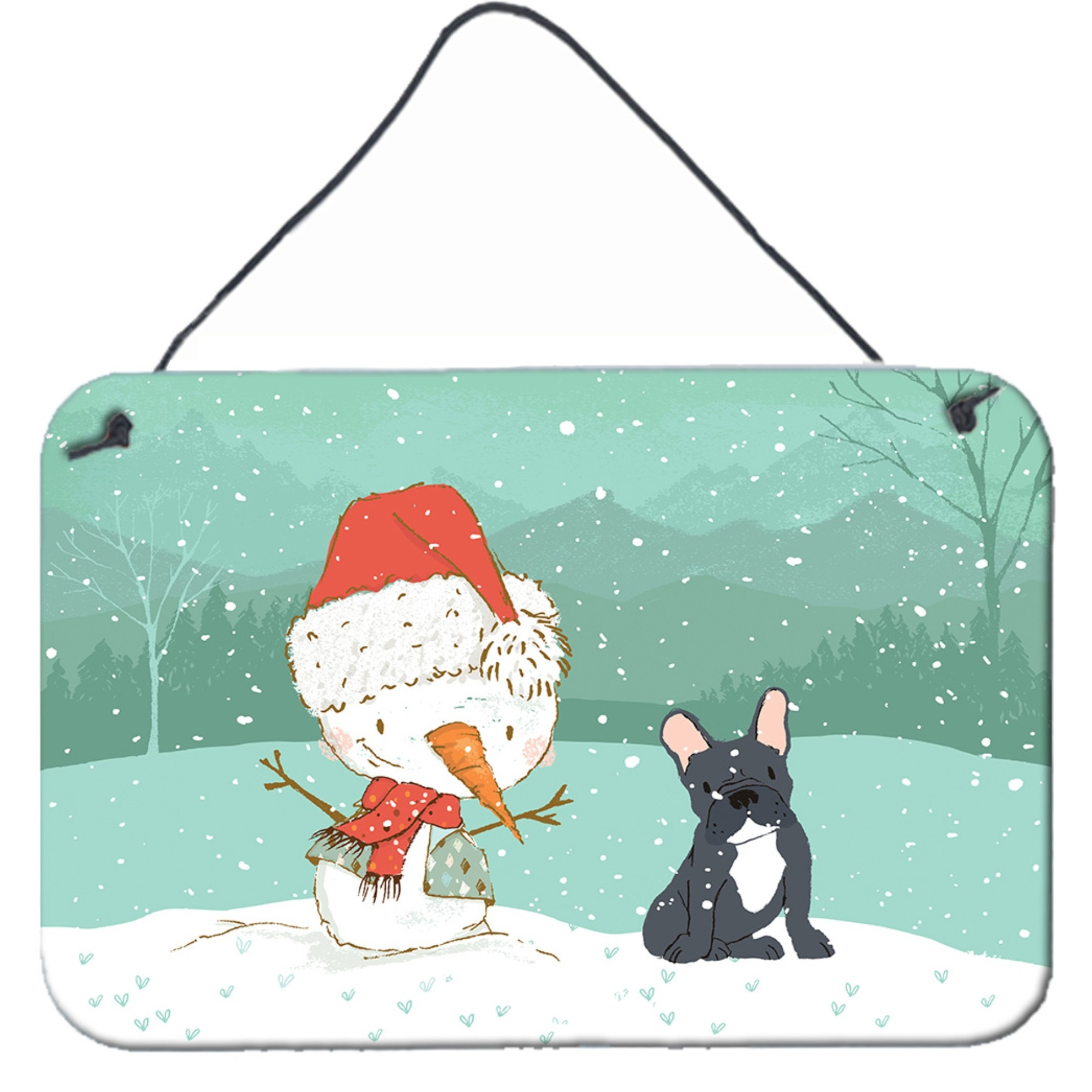 Caroline's Treasures Snowman Black French Bulldog Christmas Wall or Door Hanging Prints