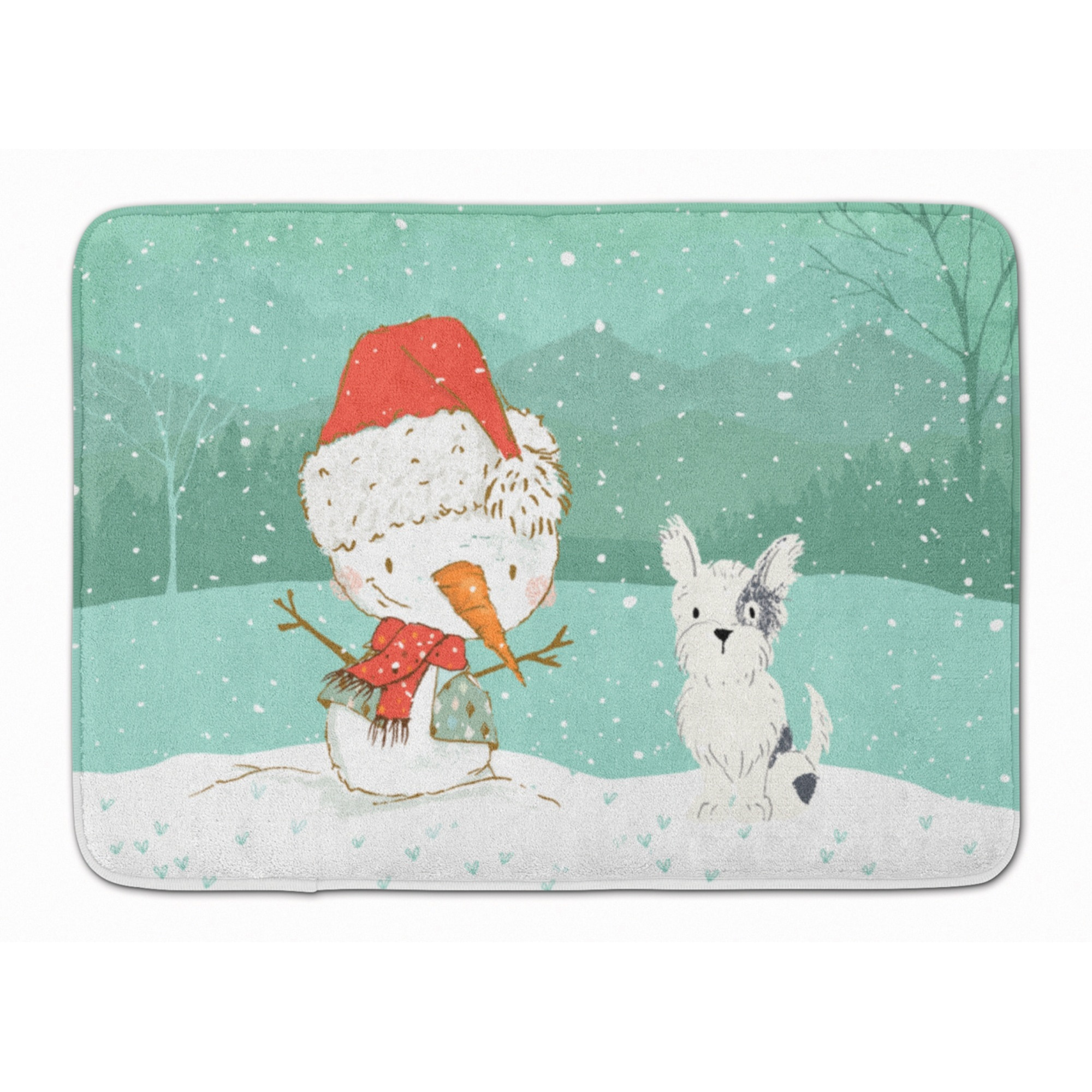 Caroline's Treasures White Black Terrier Snowman Christmas Machine Washable Memory Foam Mat