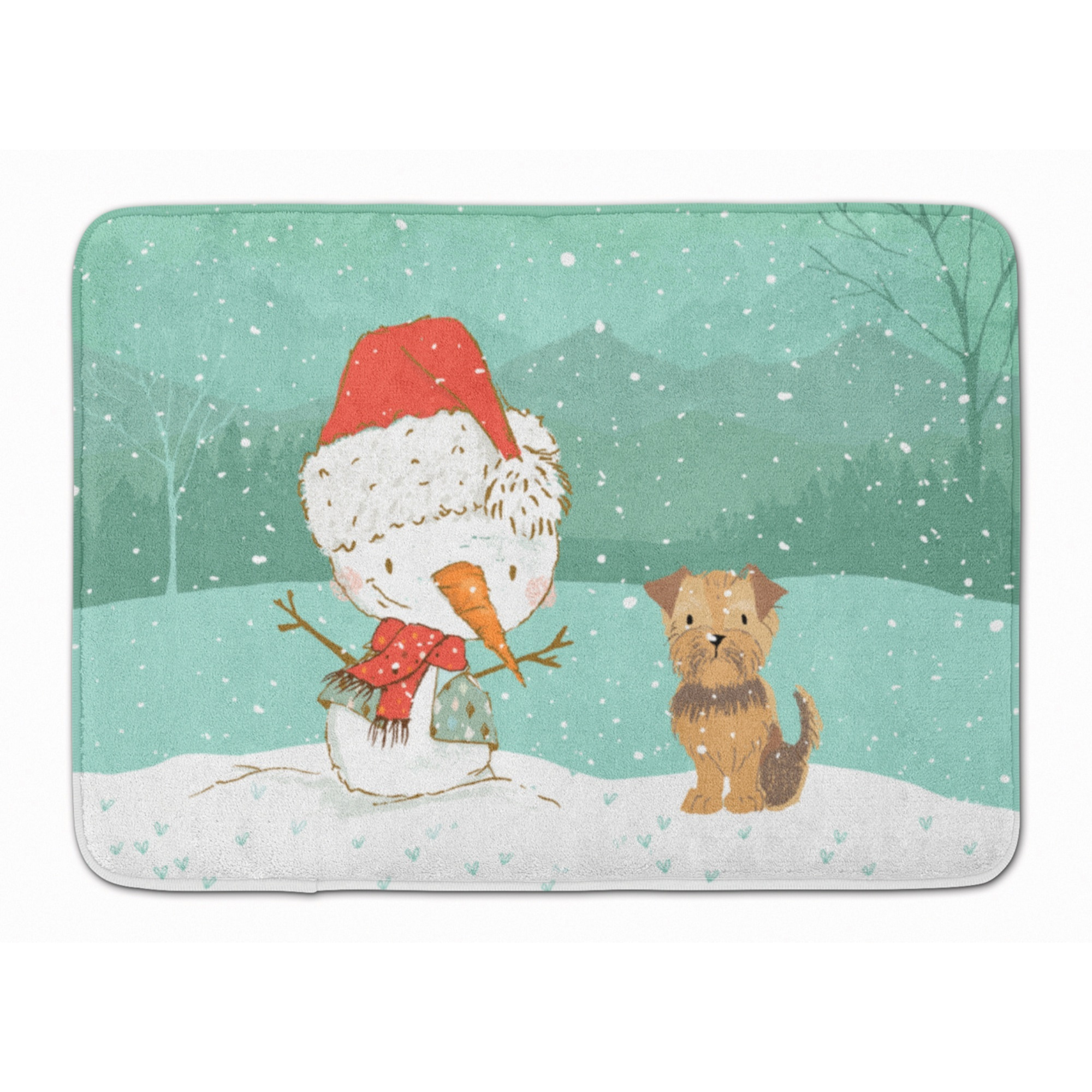 &quotCaroline's Treasures Yorkie Natural Ears Snowman Christmas Machine Washable Memory Foam Mat, Multicolor"