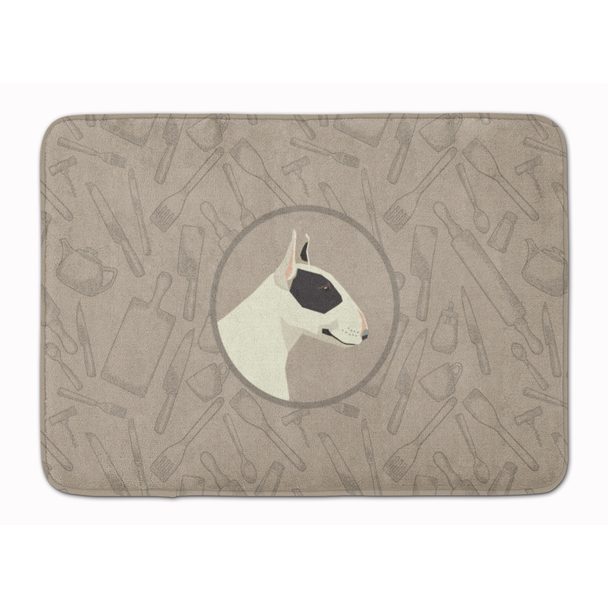 Caroline's Treasures Black and White Bull Terrier In the Kitchen Machine Washable Memory Foam Mat doormats