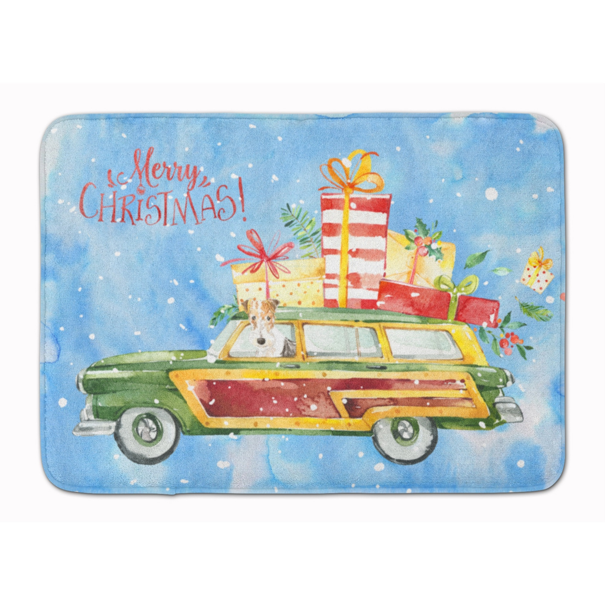 &quotCaroline's Treasures Merry Christmas Fox Terrier Machine Washable Memory Foam Mat doormats, Multicolor"