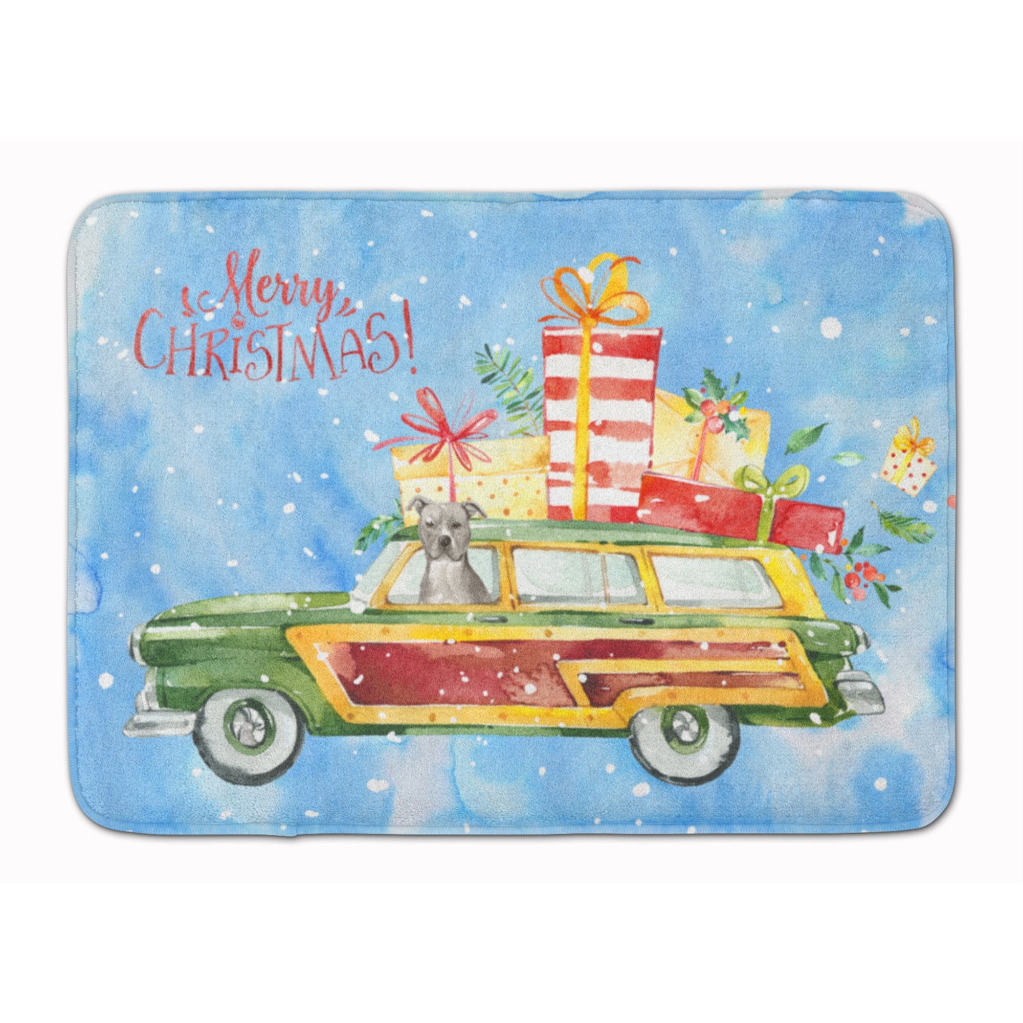 &quotCaroline's Treasures Merry Christmas Staffordshire Bull Terrier Machine Washable Memory Foam Mat doormats, Multicolor"