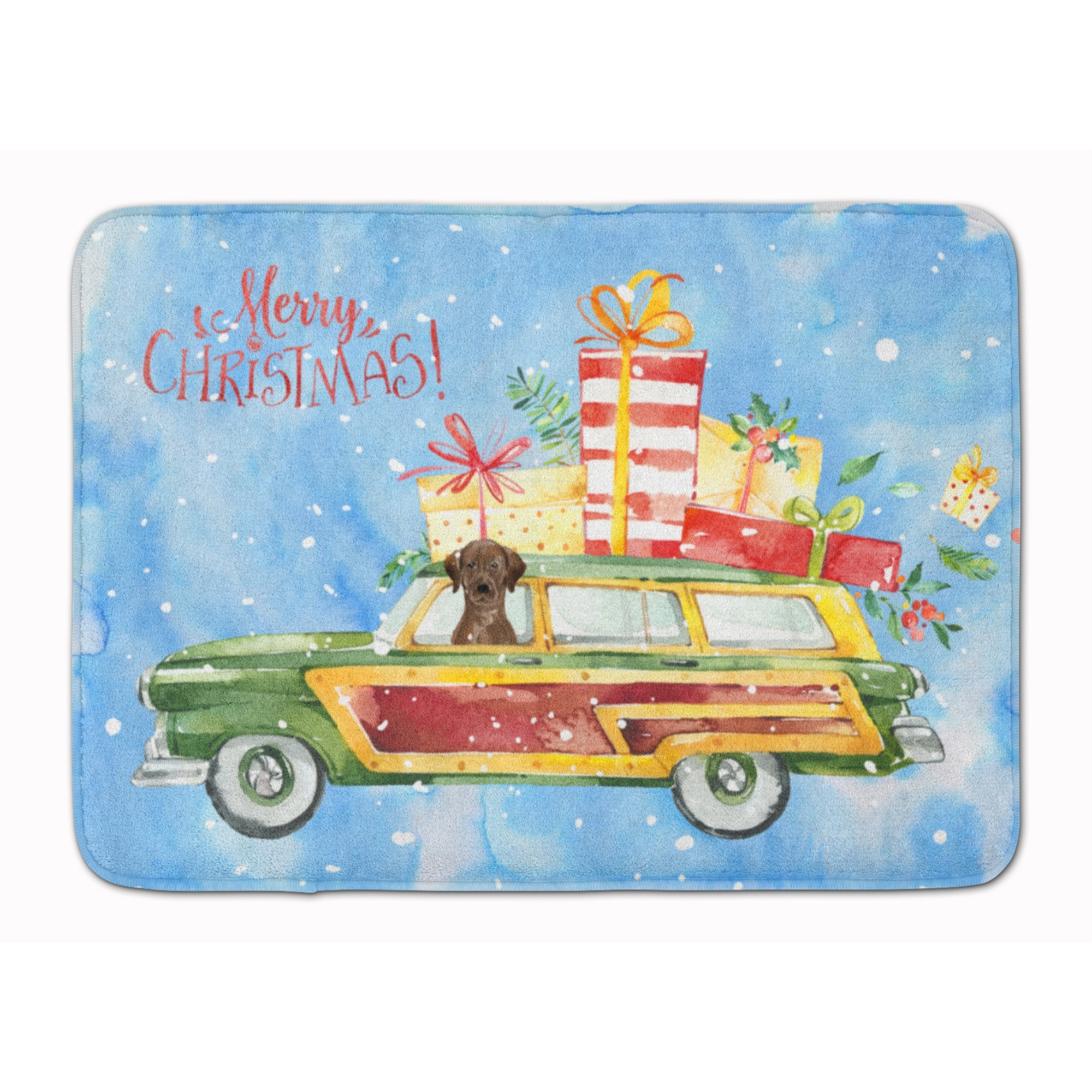 &quotCaroline's Treasures Merry Christmas Chocolate Labrador Retriever Machine Washable Memory Foam Mat doormats, Multicolor"