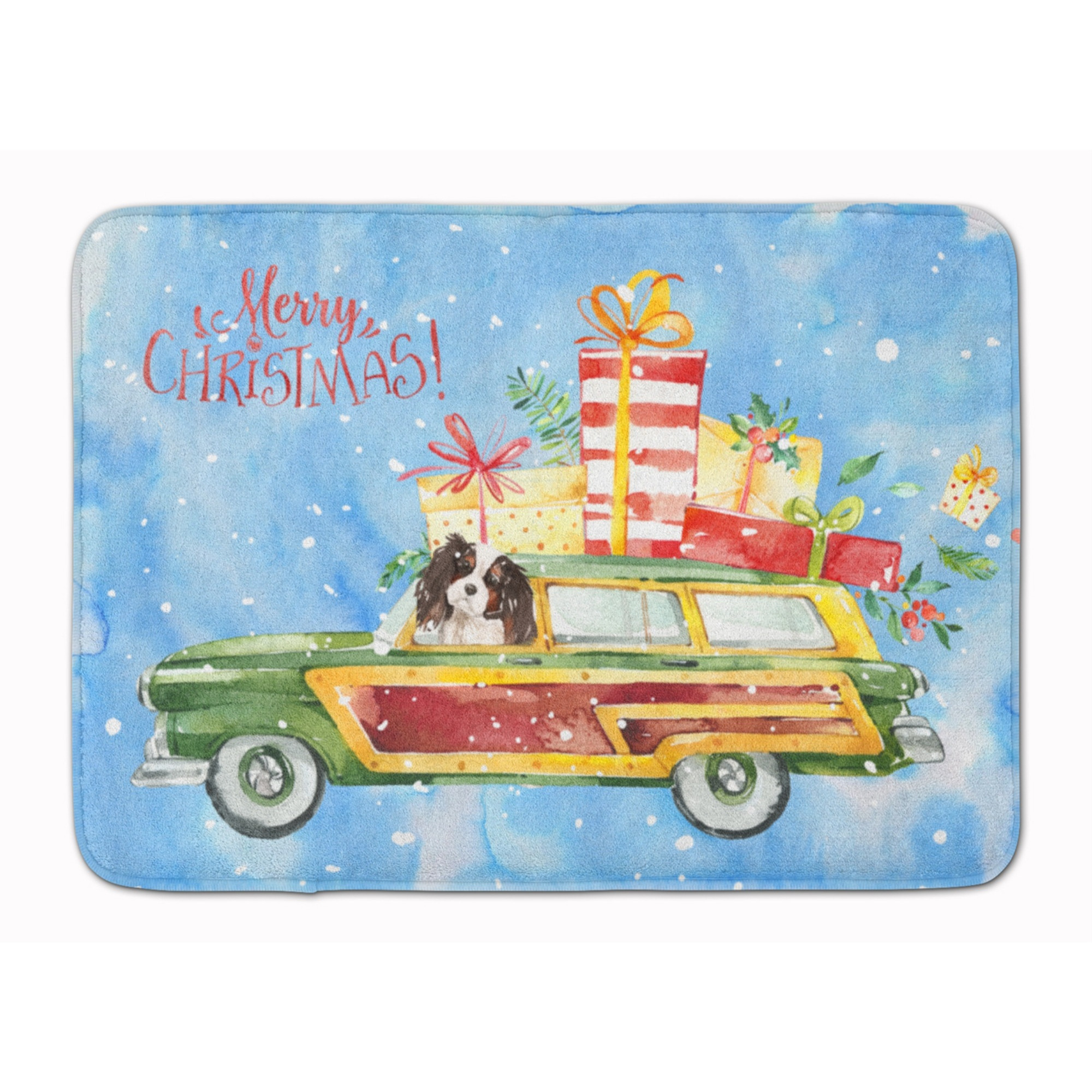 &quotCaroline's Treasures Merry Christmas Tricolor Cavalier Spaniel Machine Washable Memory Foam Mat doormats, Multicolor"