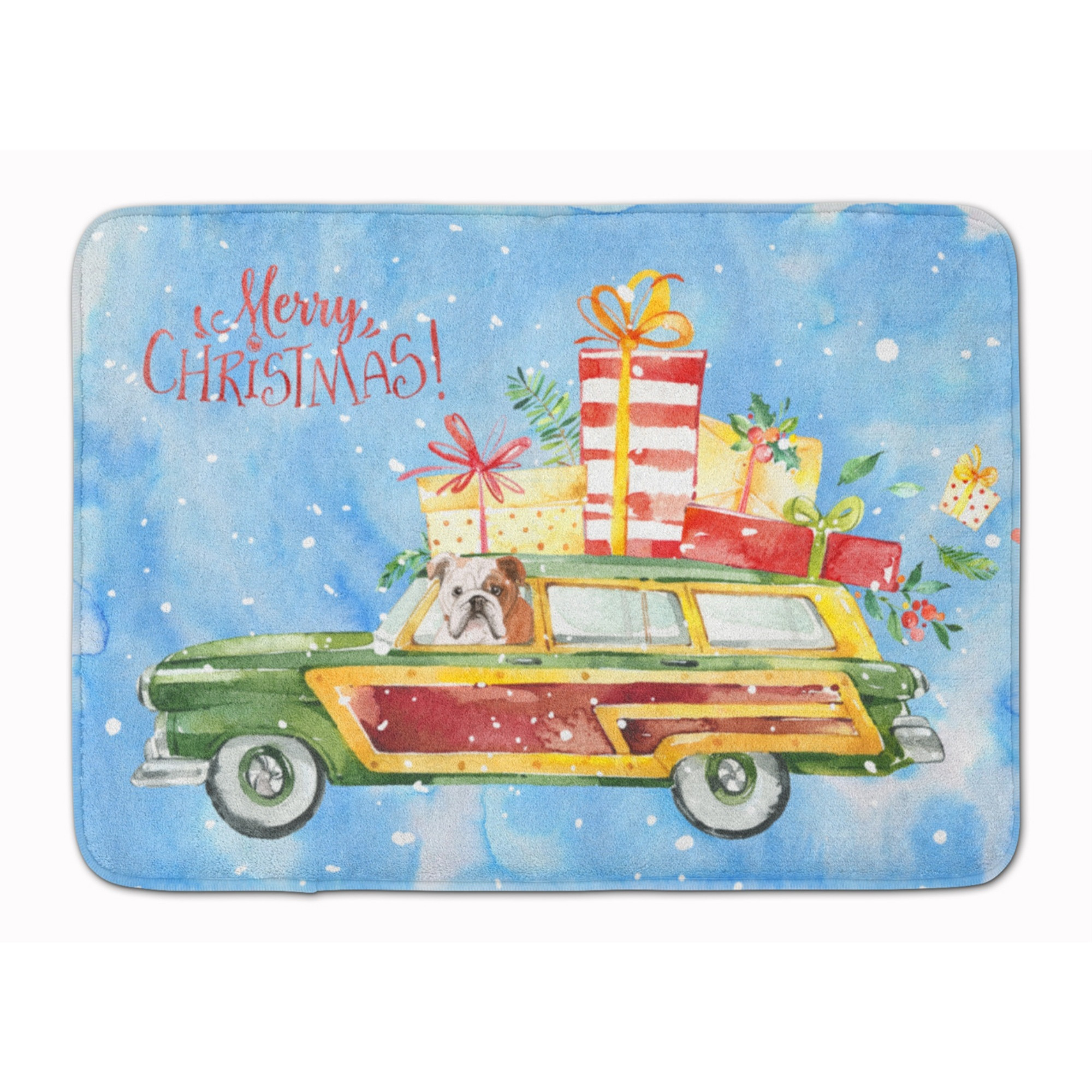 &quotCaroline's Treasures Merry Christmas English Bulldog Machine Washable Memory Foam Mat doormats, Multicolor"
