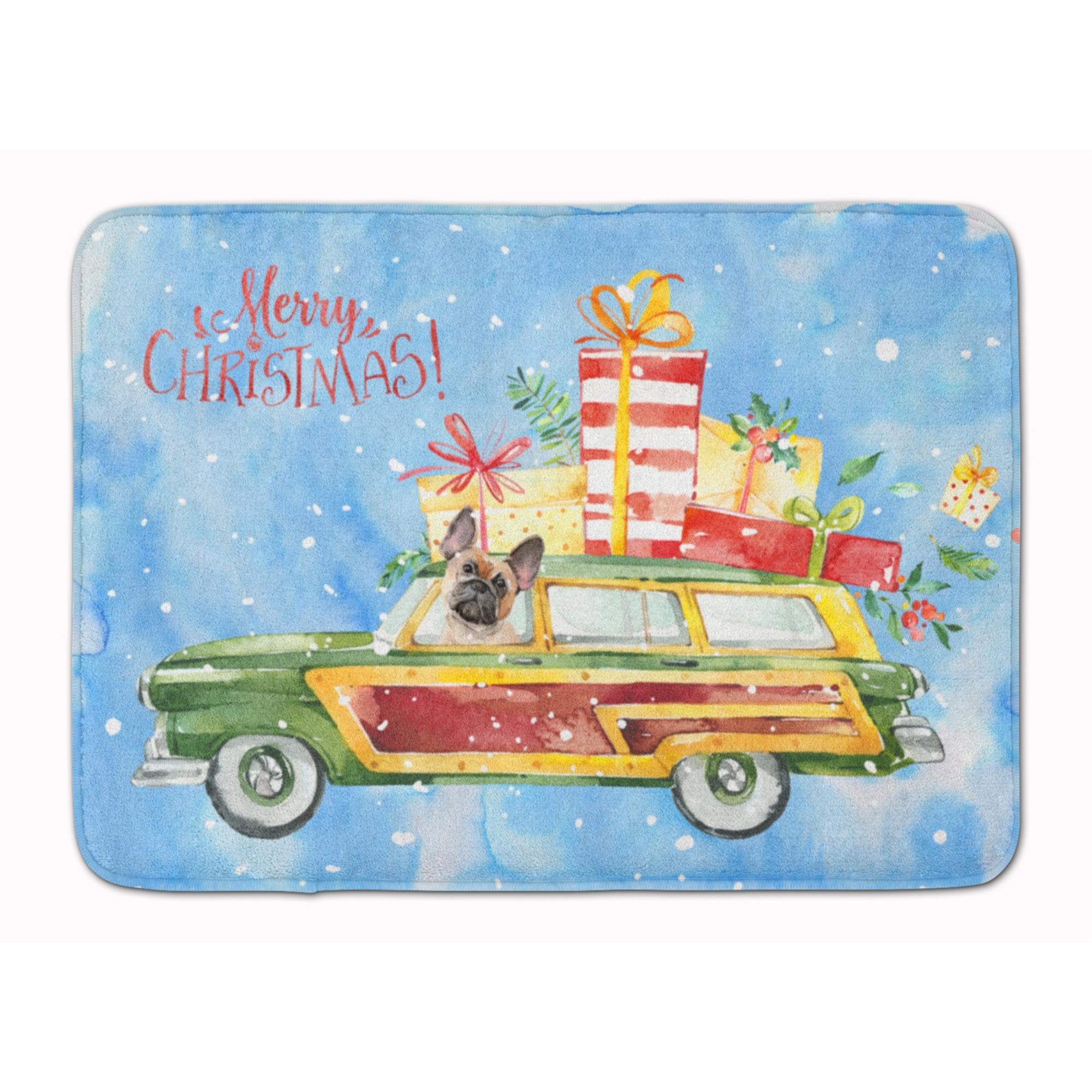 &quotCaroline's Treasures Merry Christmas Fawn French Bulldog Machine Washable Memory Foam Mat doormats, Multicolor"