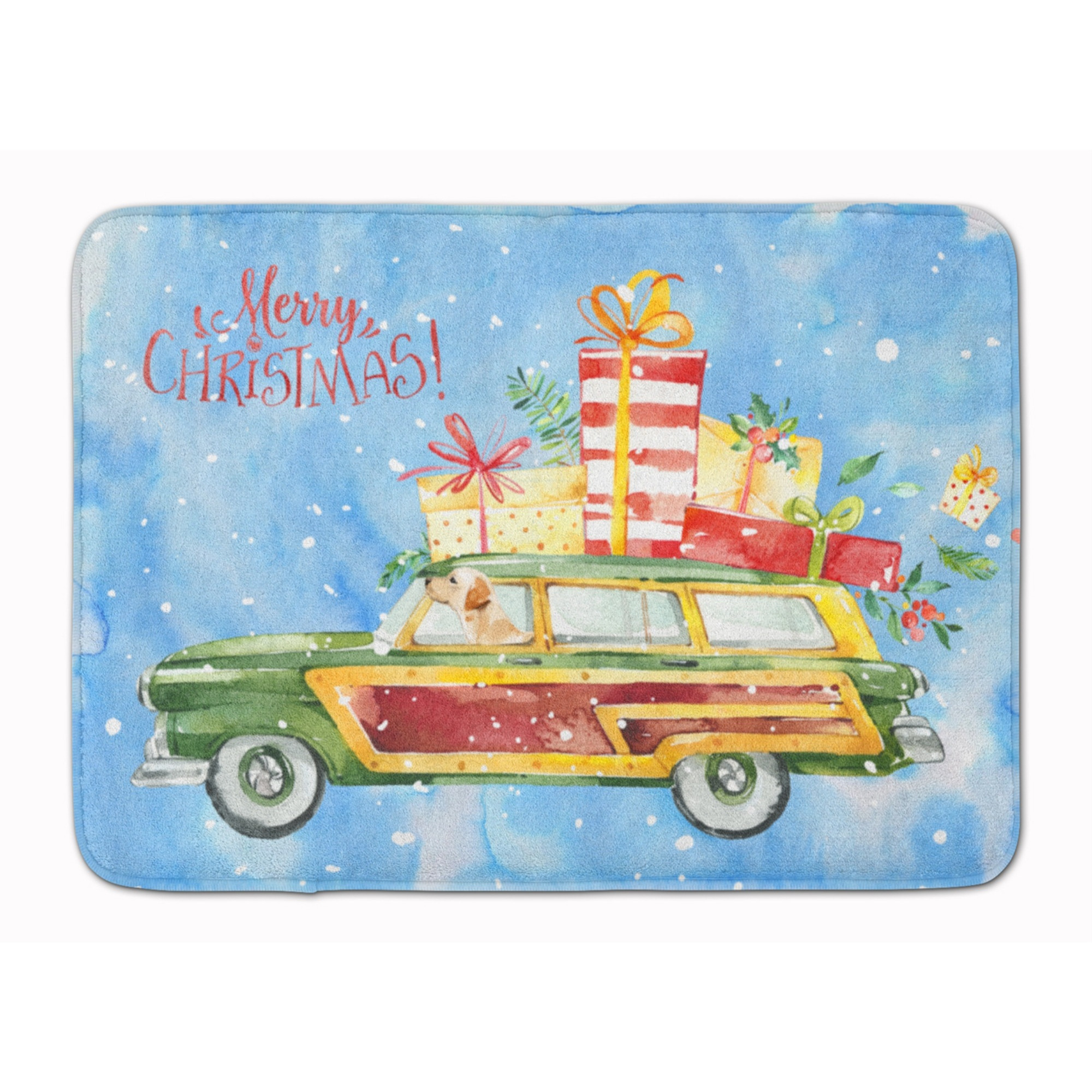 Caroline's Treasures Merry Christmas Labrador Retriever Yellow Machine Washable Memory Foam Mat doormats