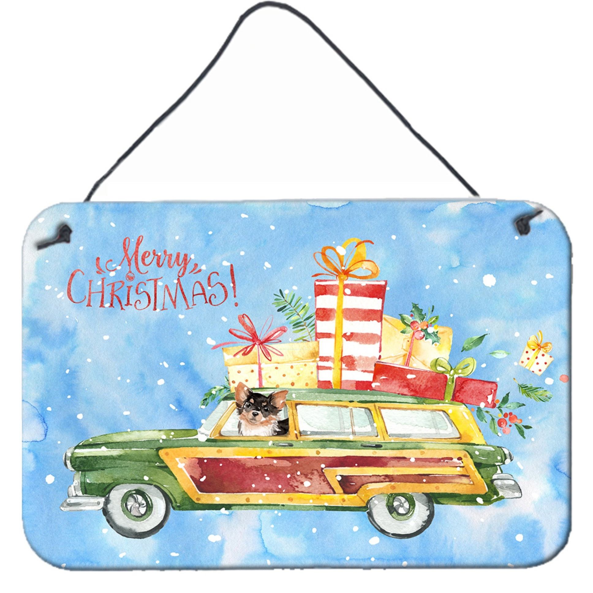 &quotCaroline's Treasures Merry Christmas Long Haired Chihuahua Door Hanging Prints wall-decor, Multicolor"