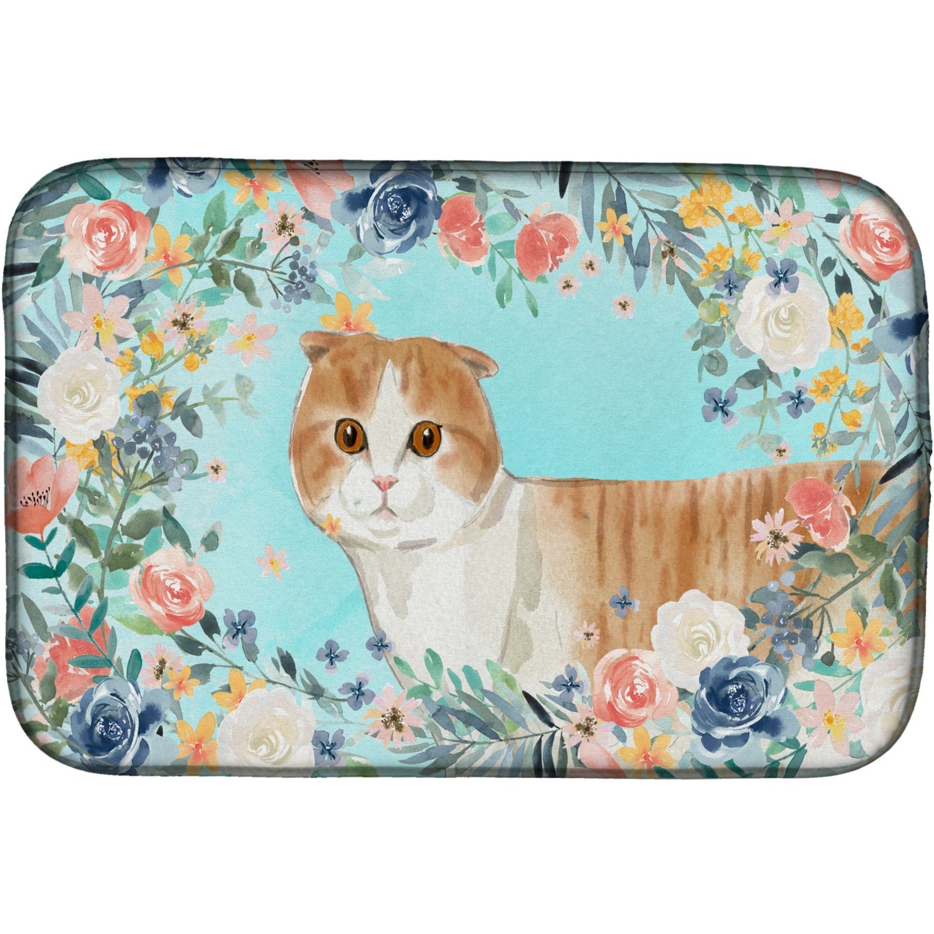 &quotCaroline's Treasures CK3397DDM Scottish Fold Spring Flowers dish-drying-mats, 14 x 21, Multicolor"