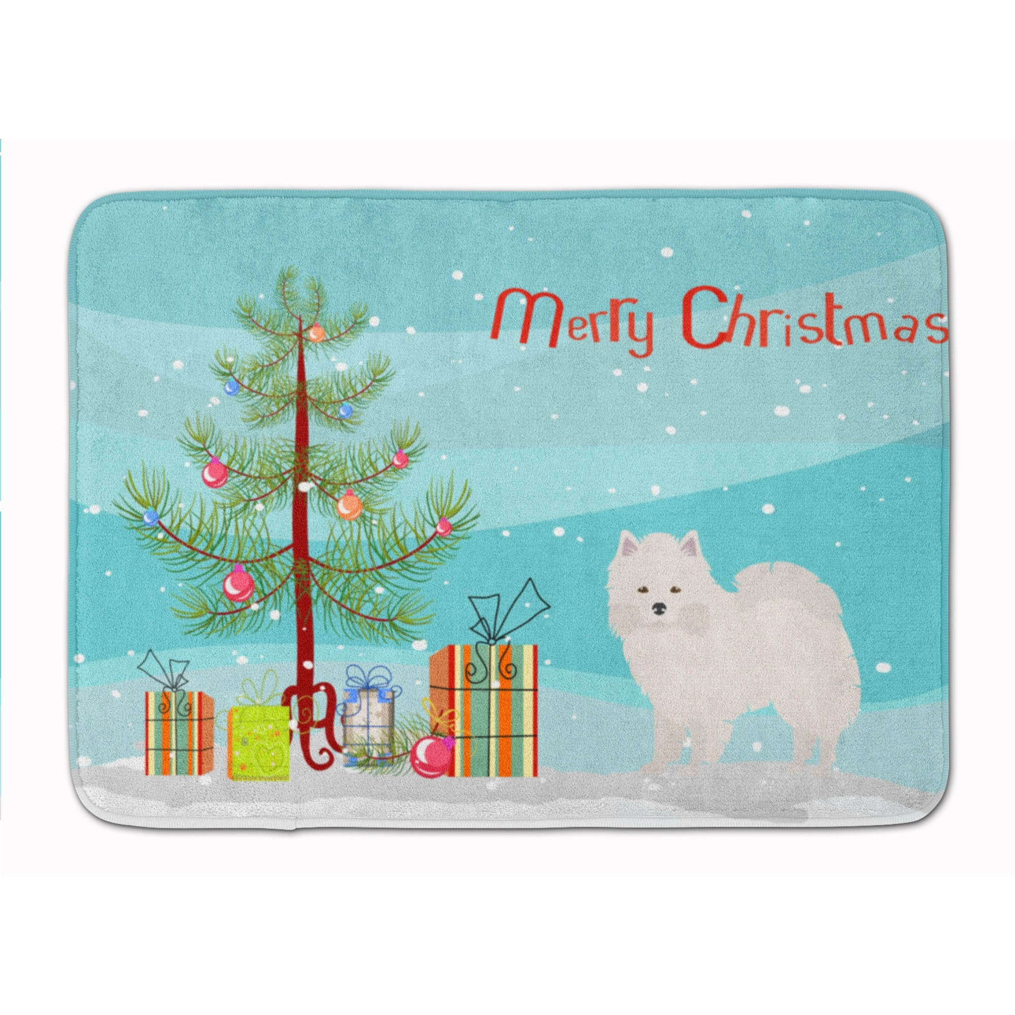 &quotCaroline's Treasures American Eskimo Christmas Tree Machine Washable Memory Foam Mat doormats, Multicolor"