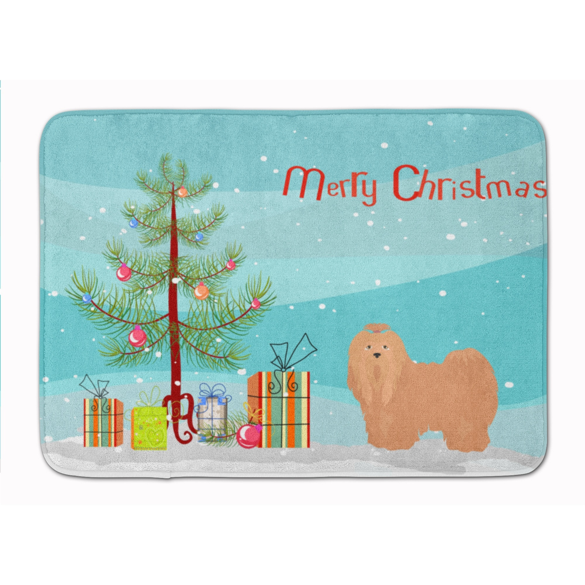 &quotCaroline's Treasures Tan Lhasa Apso Christmas Tree Machine Washable Memory Foam Mat doormats, Multicolor"