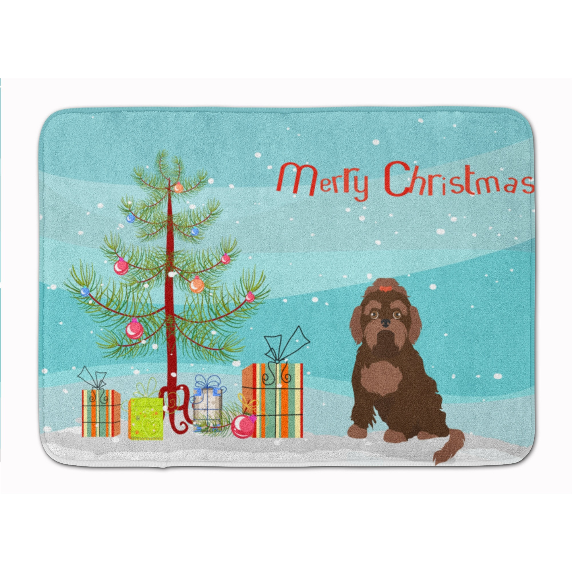 &quotCaroline's Treasures Brown Russian Tsvetnaya Bolonka Lap Dog Christmas Tree Machine Washable Memory Foam Mat doormats, Multicolor"