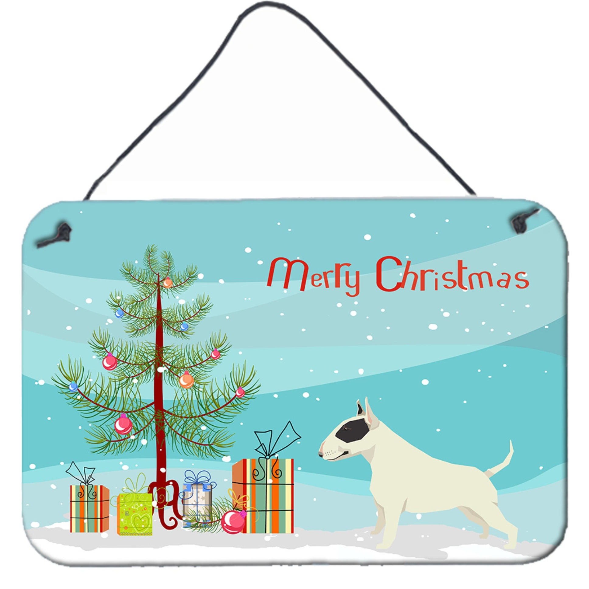 &quotCaroline's Treasures Black and White Bull Terrier Christmas Tree Door Hanging Prints wall-decor, Multicolor"