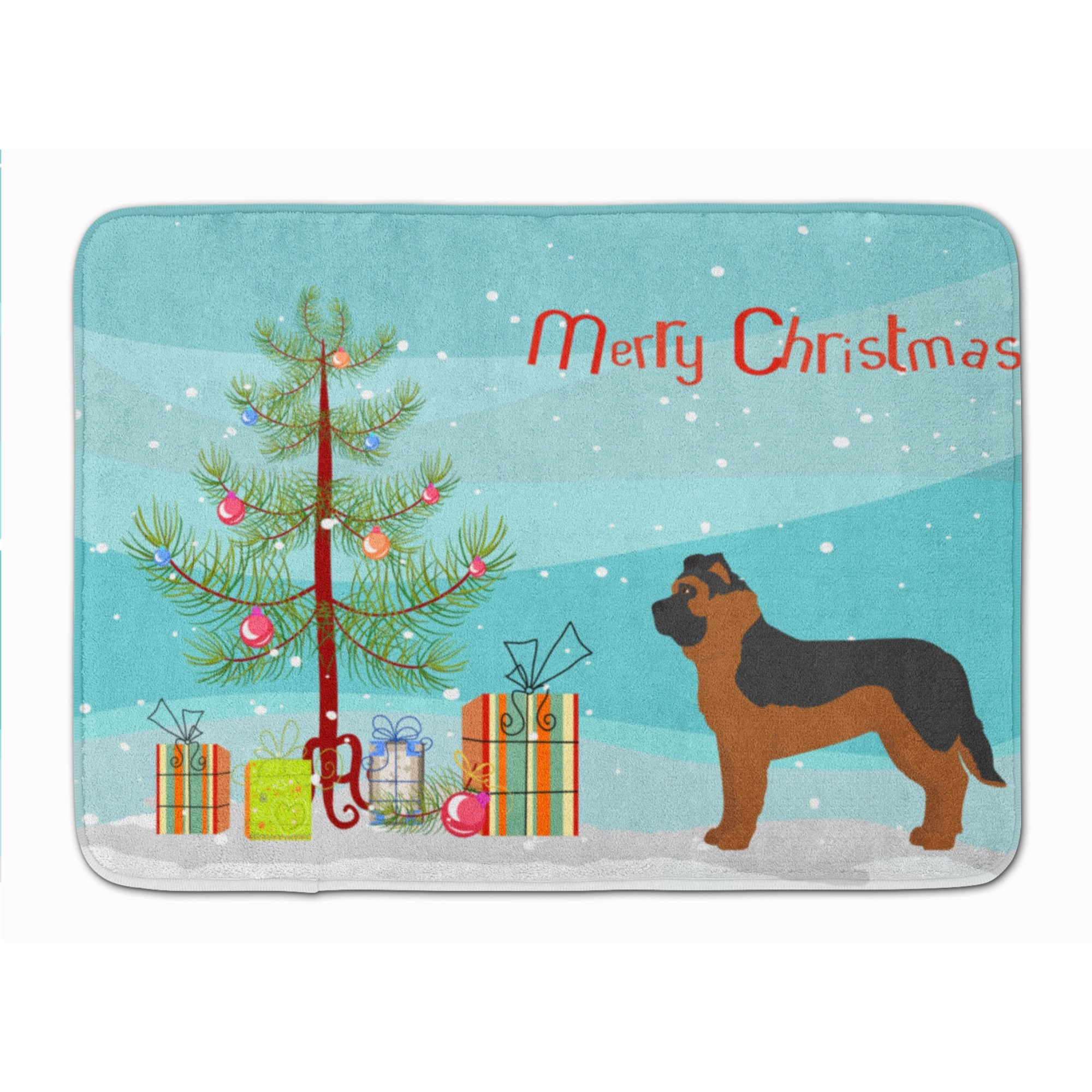 &quotCaroline's Treasures Black German Shepherd Mastiff Mix Christmas Tree Machine Washable Memory Foam Mat doormats, Multicolor"