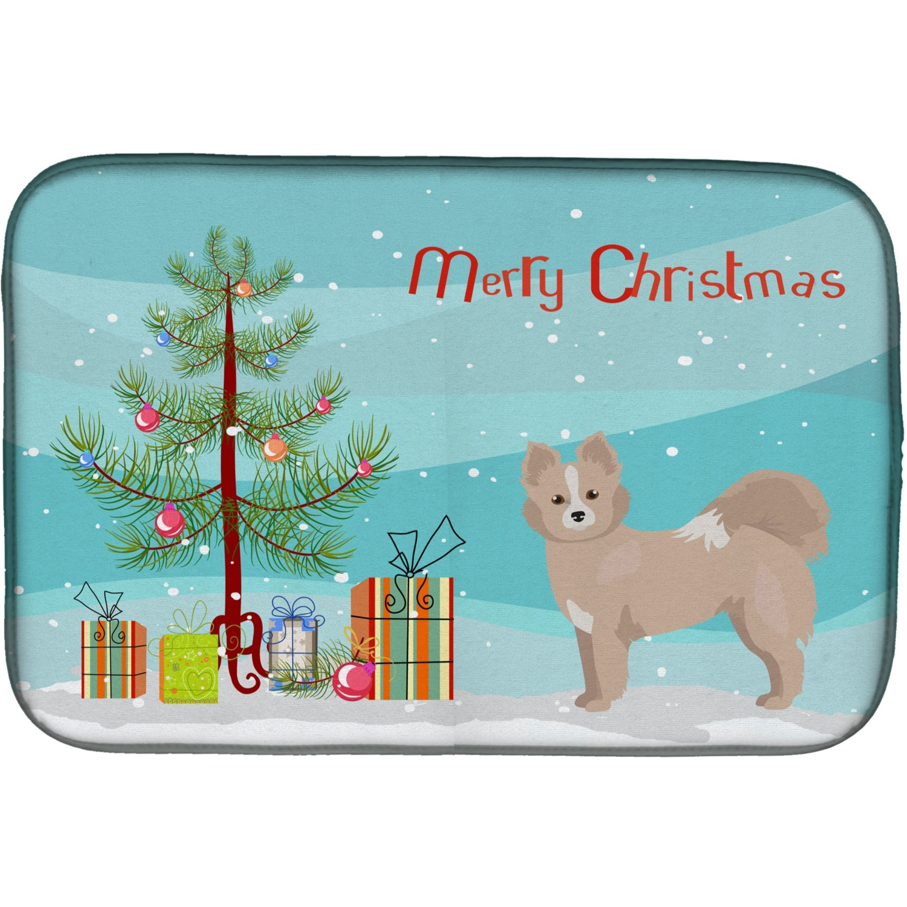 &quotCaroline's Treasures CK3860DDM Tan Pomchi Christmas Tree dish-drying-mats, 14 x 21, Multicolor"