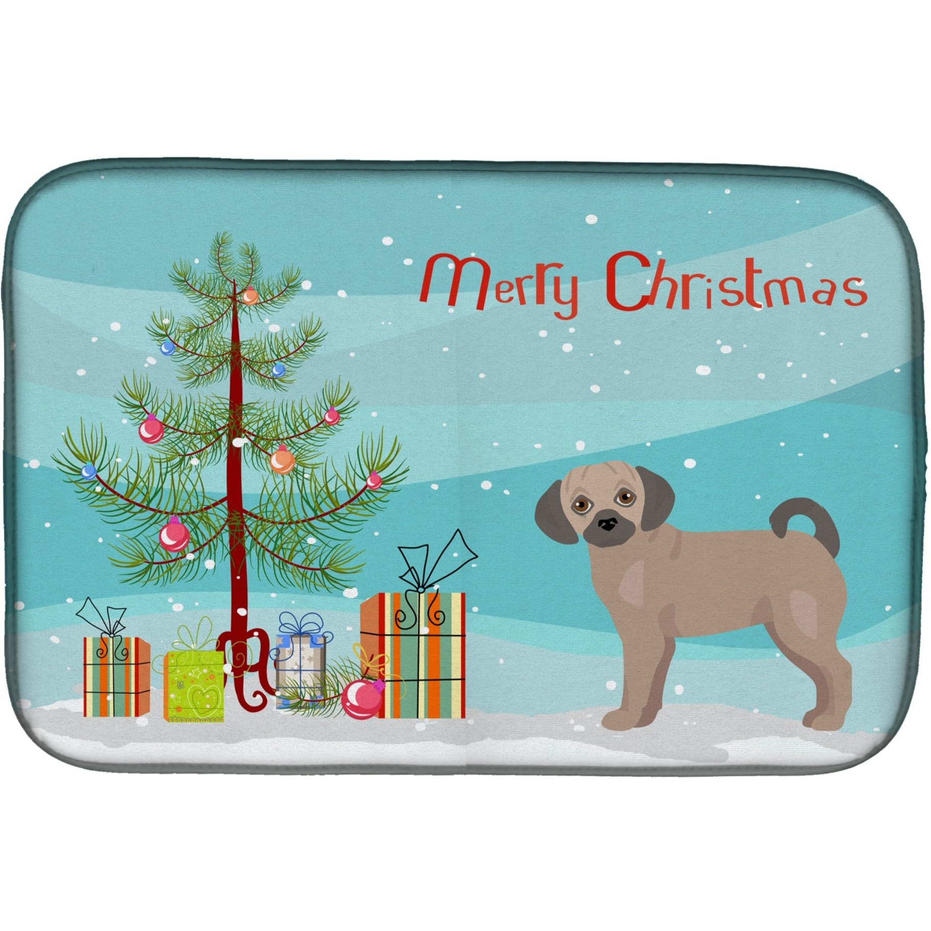 &quotCaroline's Treasures CK3864DDM Fawn Puggle Christmas Tree dish-drying-mats, 14 x 21, Multicolor"