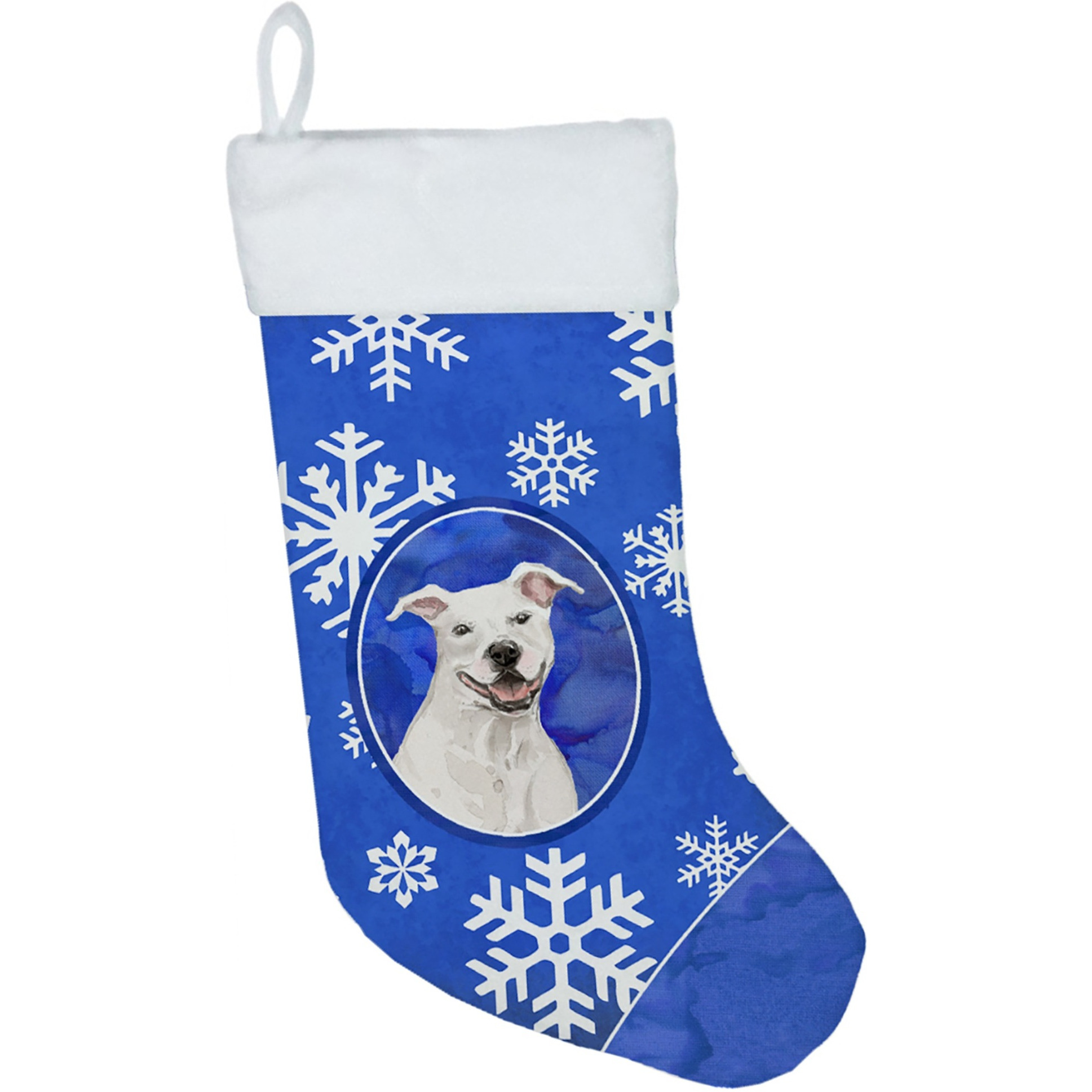 &quotCaroline's Treasures Winter Snowflakes White Staffordshire Bull Terrier christmas-stockings, Multicolor"