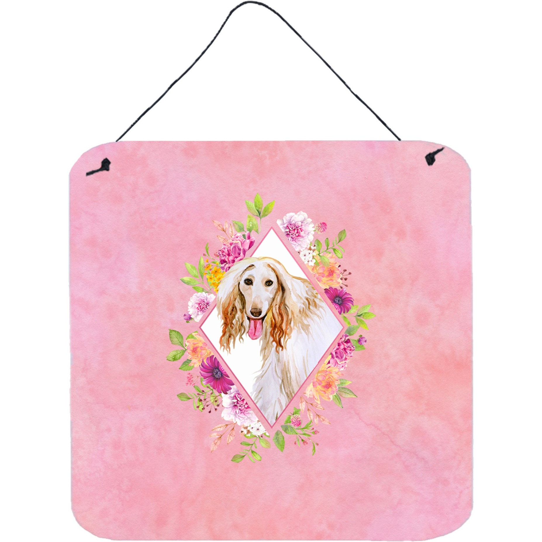 &quotCaroline's Treasures Afghan Hound Pink Flowers Door Hanging Prints wall-decor, Multicolor"
