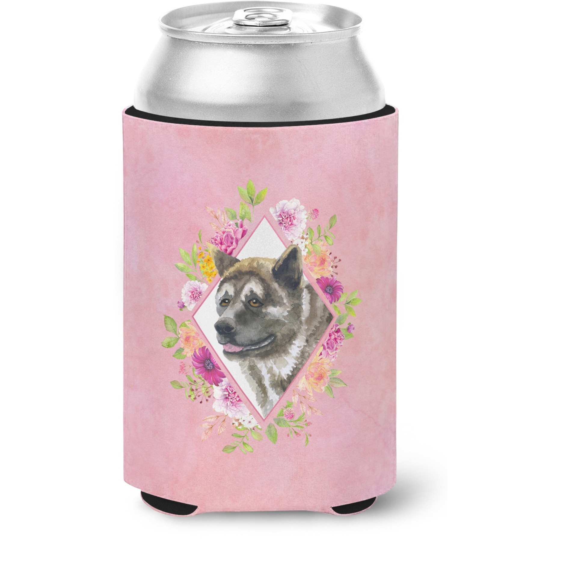 &quotCaroline's Treasures CK4113CC Akita Pink Flowers Can or Bottle Hugger cold-beverage-koozies, 12 oz, Multicolor"