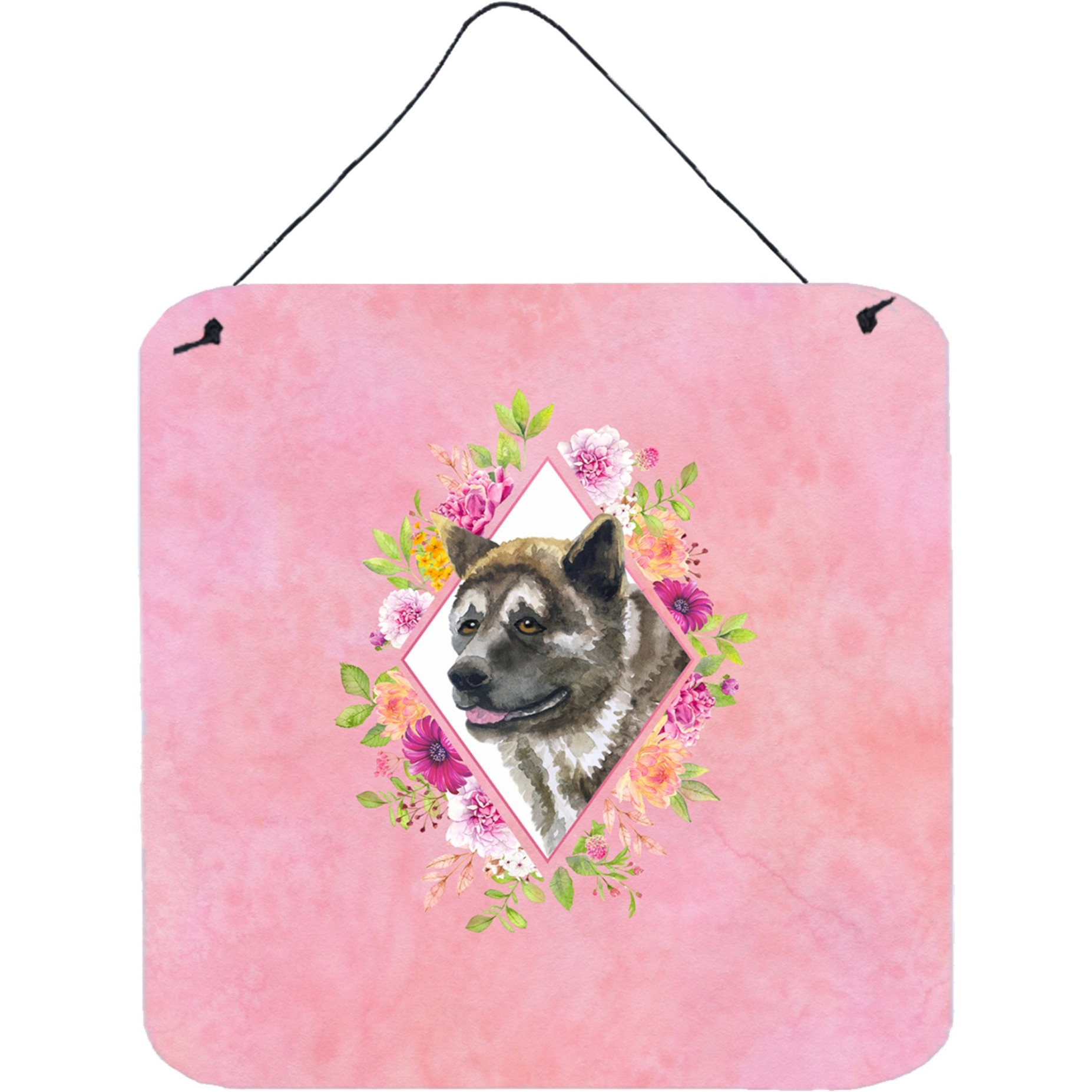 &quotCaroline's Treasures Akita Pink Flowers Door Hanging Prints wall-decor, Multicolor"