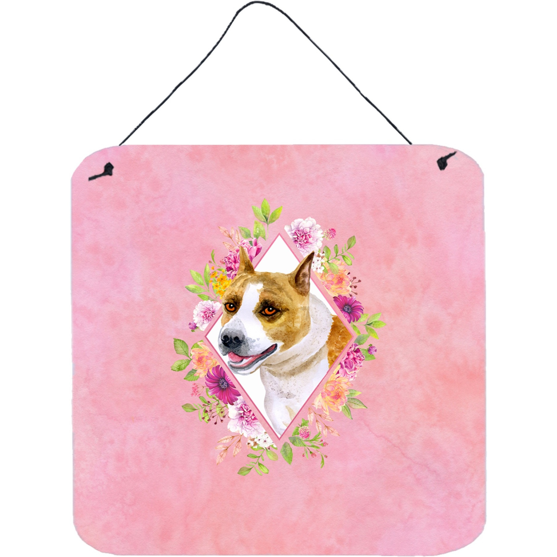&quotCaroline's Treasures Bull Terrier Pink Flowers Door Hanging Prints wall-decor, Multicolor"