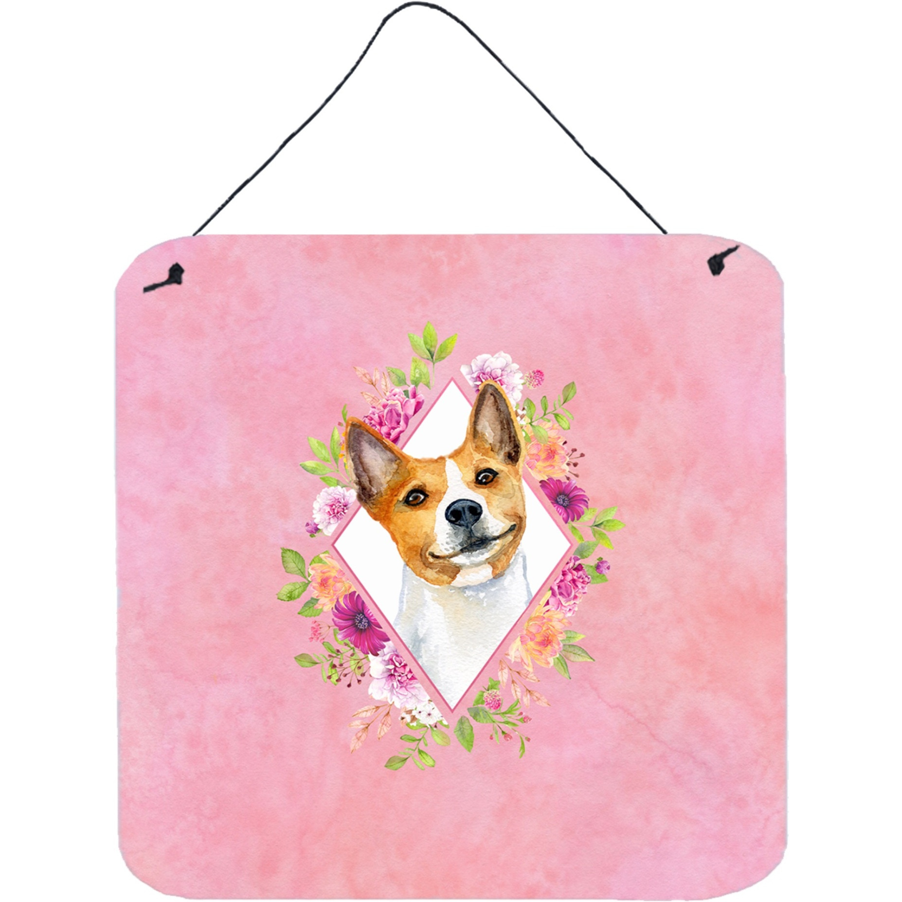 &quotCaroline's Treasures Basenji Pink Flowers Door Hanging Prints wall-decor, Multicolor"