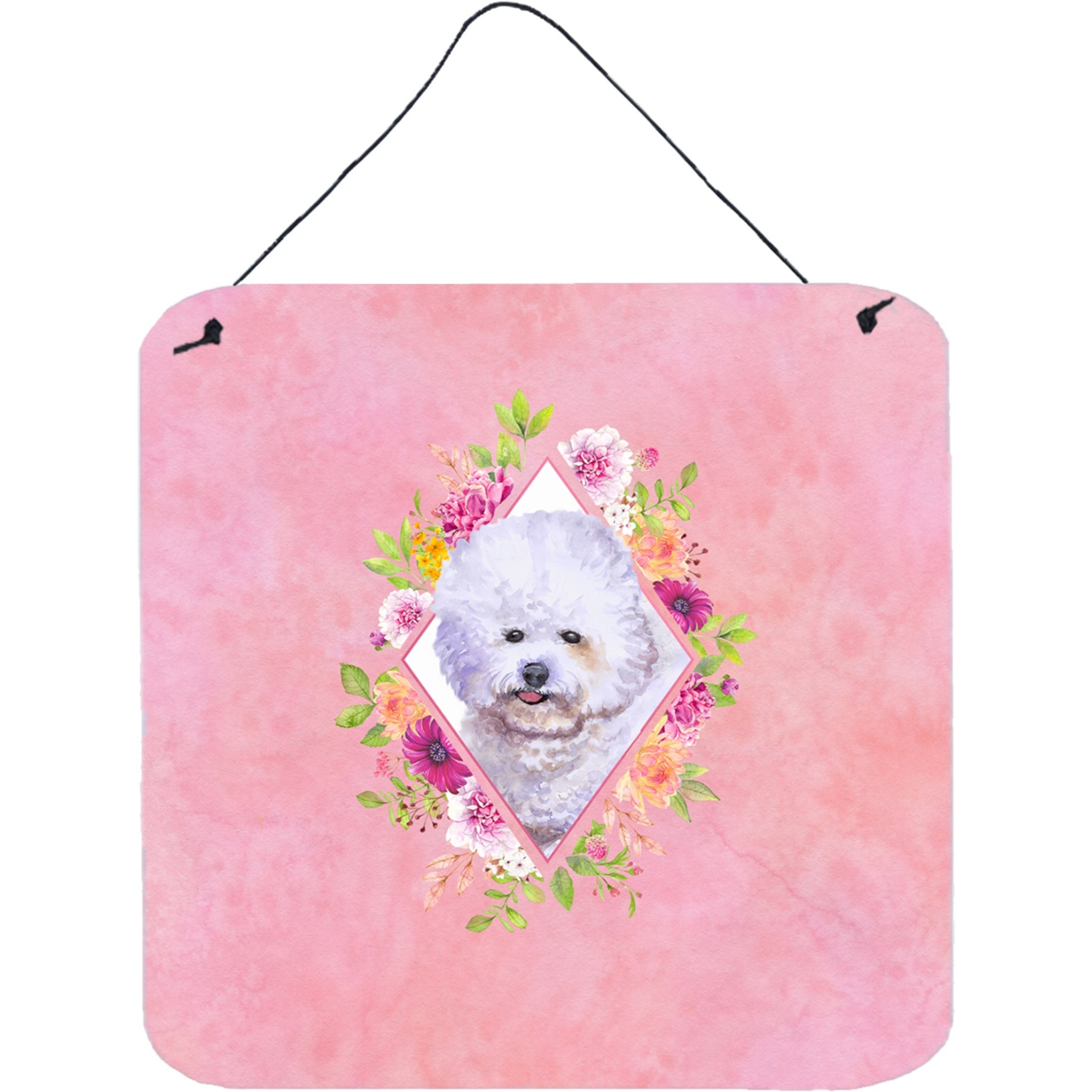 &quotCaroline's Treasures Bichon Fris 2 Pink Flowers Door Hanging Prints wall-decor, Multicolor"
