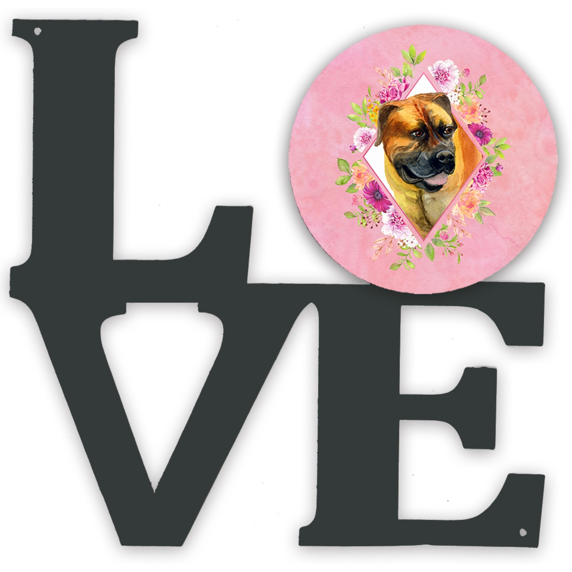 &quotCaroline's Treasures Borboel Mastiff Pink Flowers Metal Artwork Love wall-decor, Multicolor"