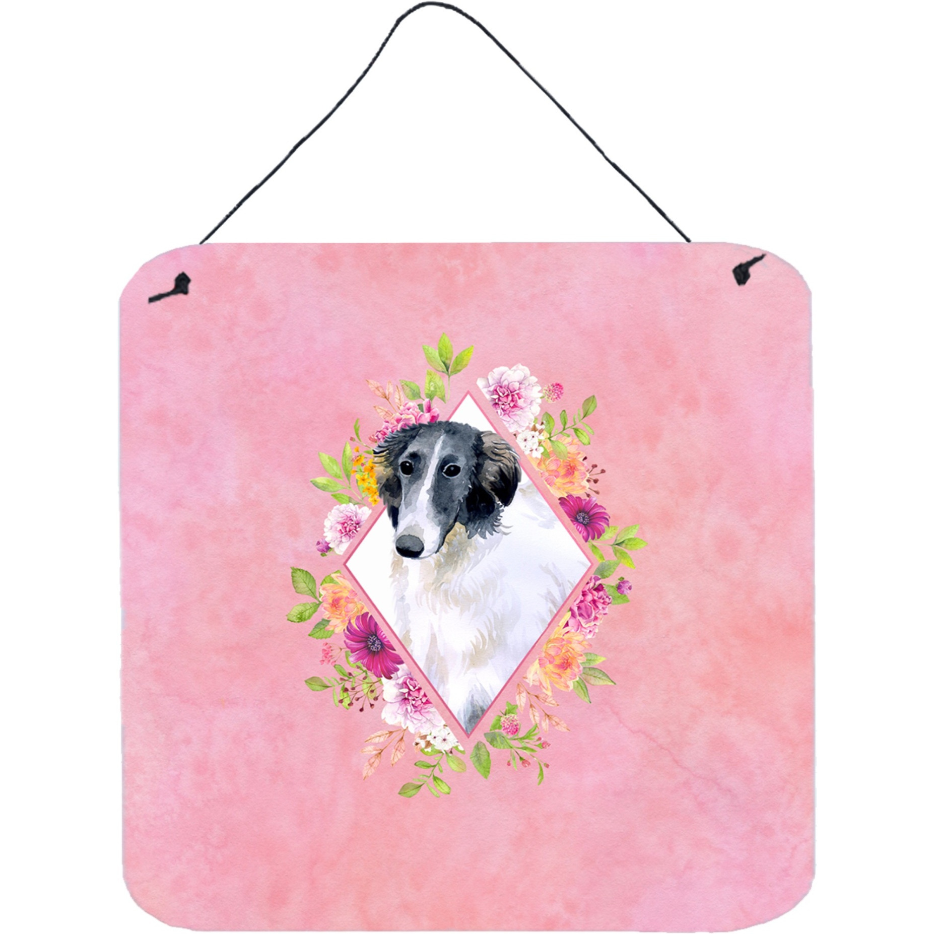 &quotCaroline's Treasures Borzoi Pink Flowers Door Hanging Prints wall-decor, Multicolor"