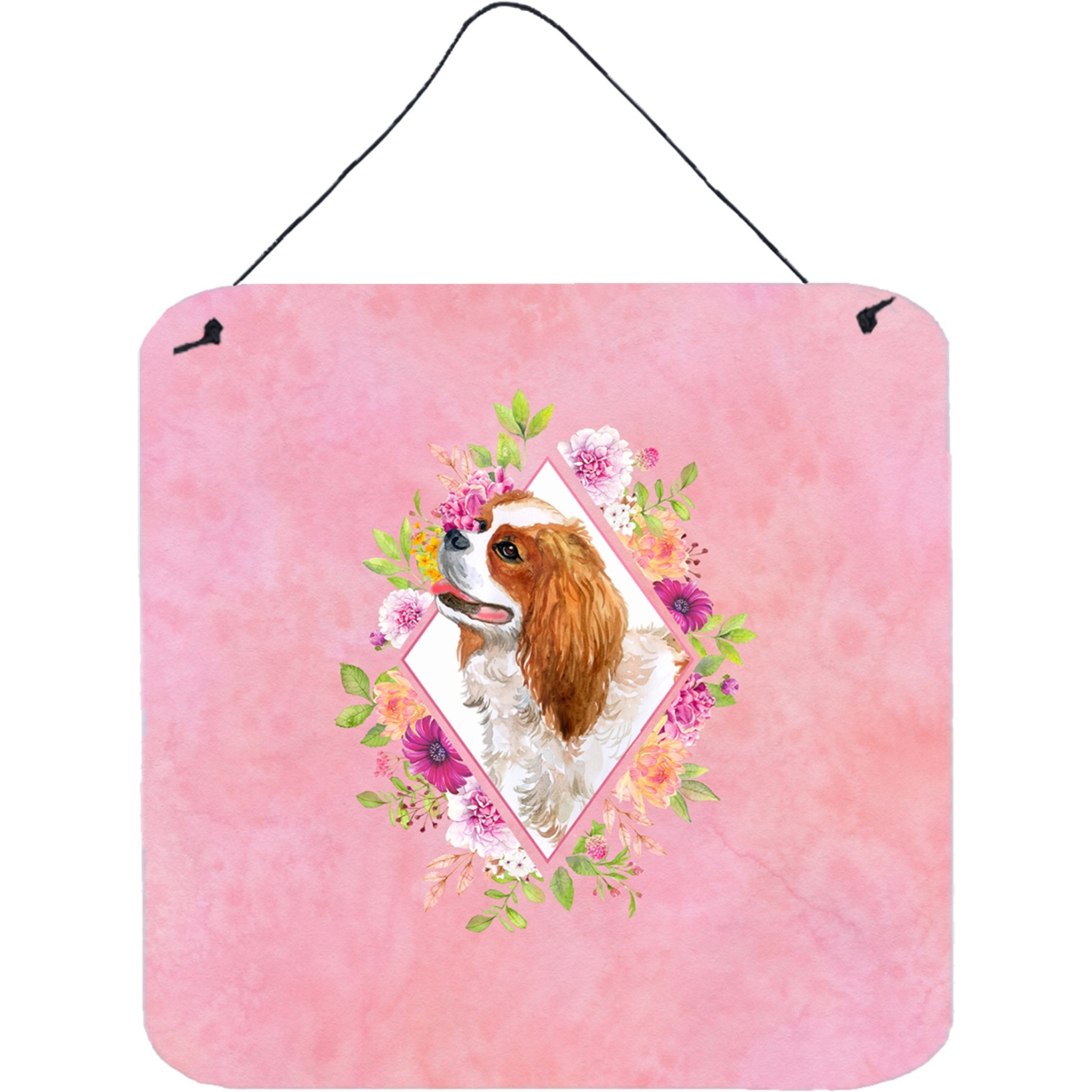 &quotCaroline's Treasures Cavalier King Charles Spaniel Pink Flowers Door Hanging Prints wall-decor, Multicolor"