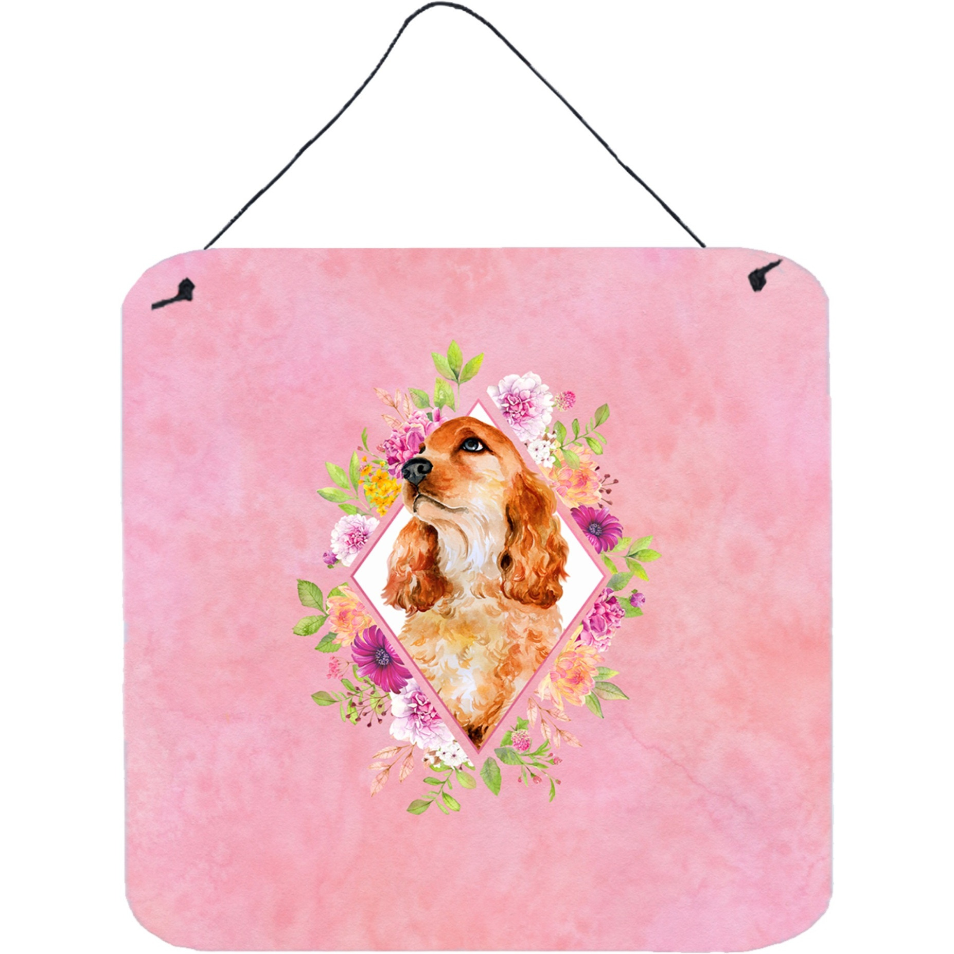 &quotCaroline's Treasures Cocker Spaniel 2 Pink Flowers Door Hanging Prints wall-decor, Multicolor"