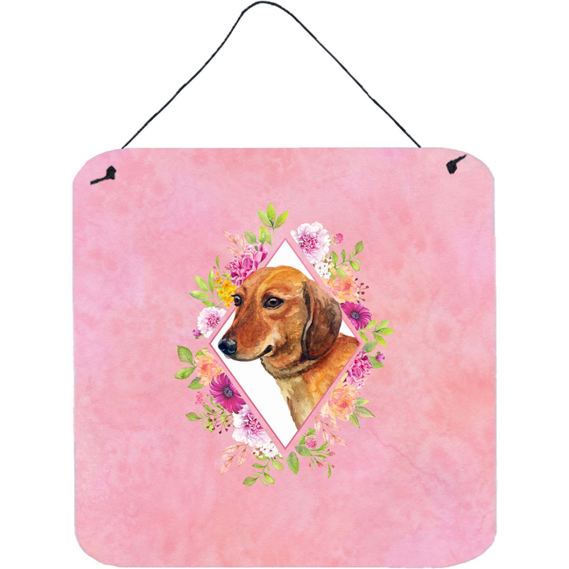 &quotCaroline's Treasures Dachshund Red 1 Pink Flowers Door Hanging Prints wall-decor, Multicolor"
