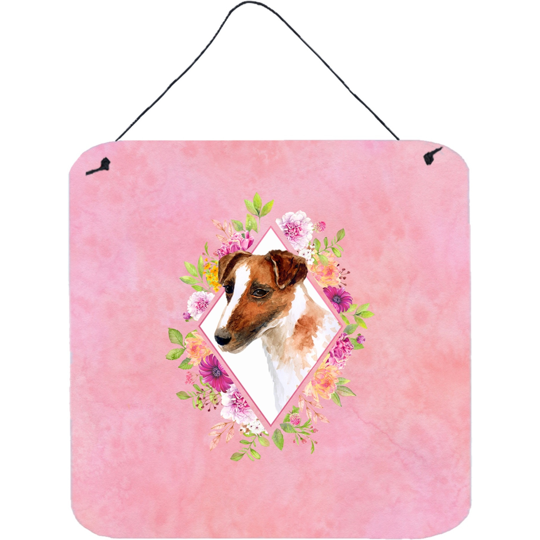 &quotCaroline's Treasures Jack Russell Terrier Pink Flowers Door Hanging Prints wall-decor, Multicolor"