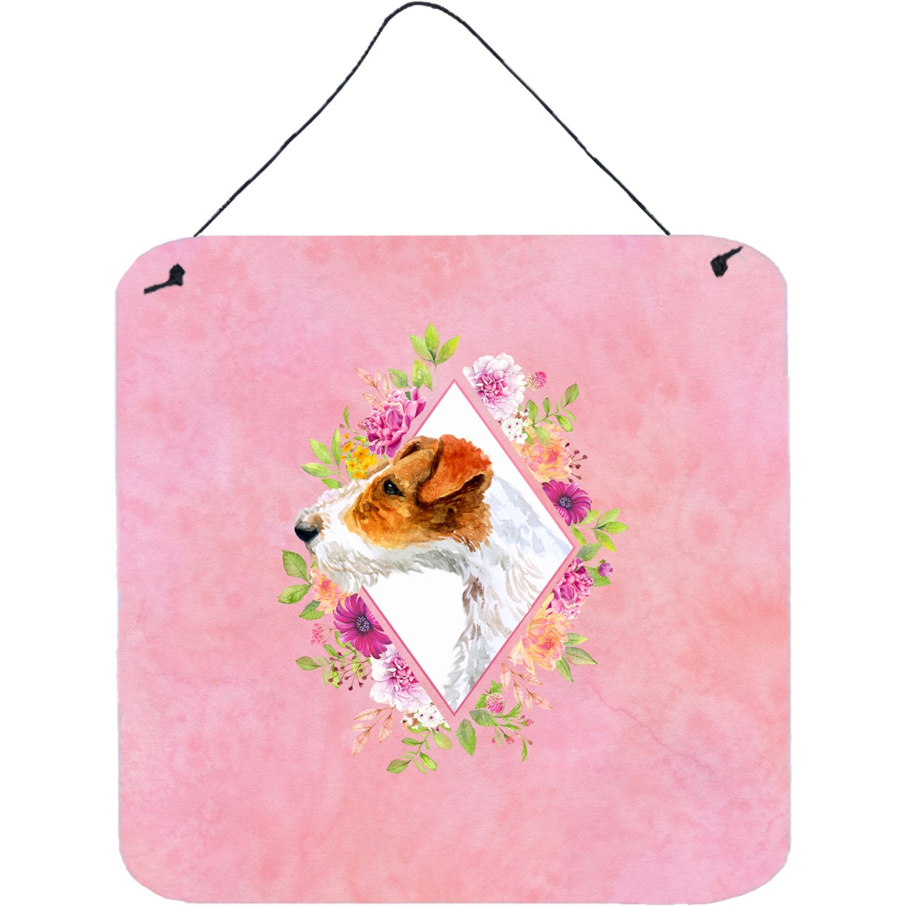 &quotCaroline's Treasures Jack Russell Terrier 2 Pink Flowers Door Hanging Prints wall-decor, Multicolor"