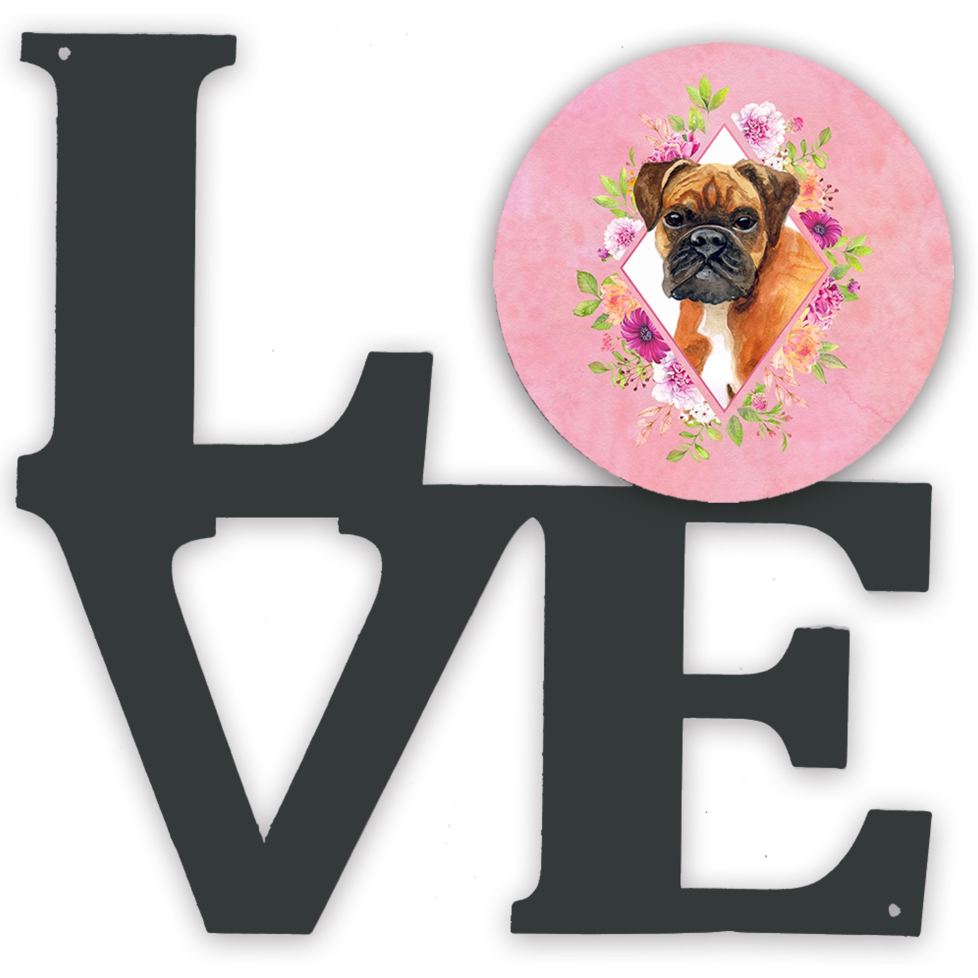 &quotCaroline's Treasures German Boxer Pink Flowers Metal Artwork Love wall-decor, Multicolor"