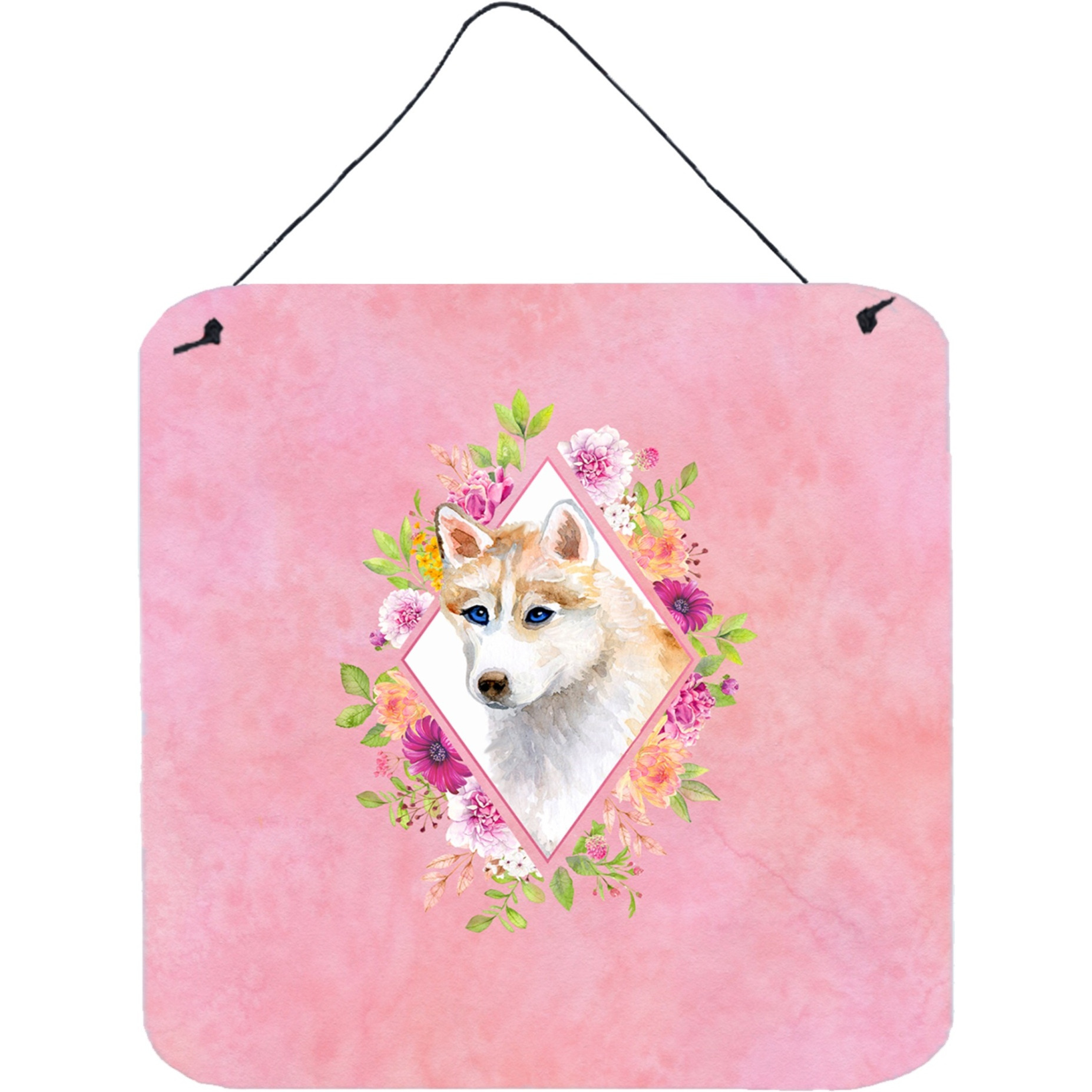 &quotCaroline's Treasures Red Siberian Husky Pink Flowers Door Hanging Prints wall-decor, Multicolor"