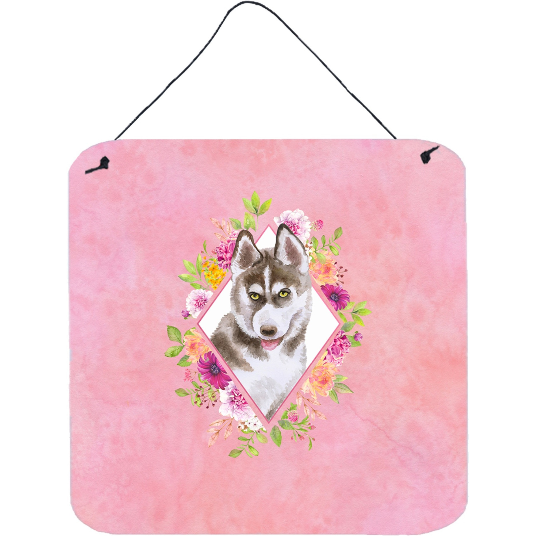 &quotCaroline's Treasures Siberian Husky 2 Pink Flowers Door Hanging Prints wall-decor, Multicolor"