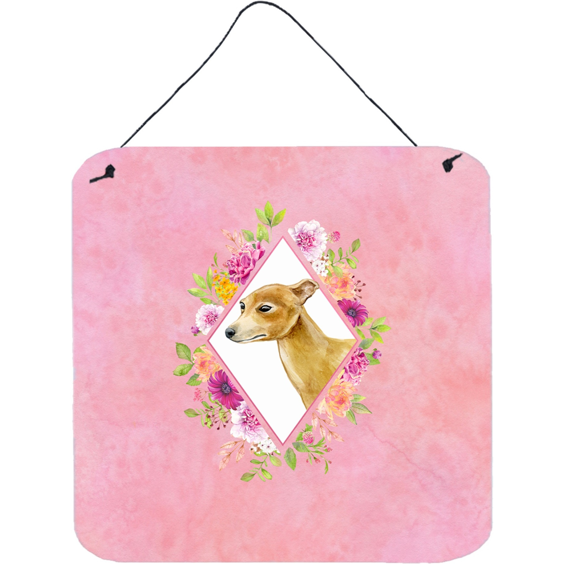 &quotCaroline's Treasures Italian Greyhound Pink Flowers Door Hanging Prints wall-decor, Multicolor"
