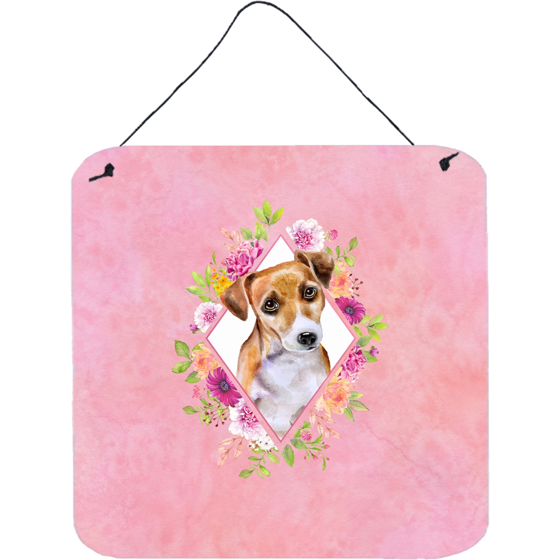 &quotCaroline's Treasures Jack Russell Terrier 1 Pink Flowers Door Hanging Prints wall-decor, Multicolor"