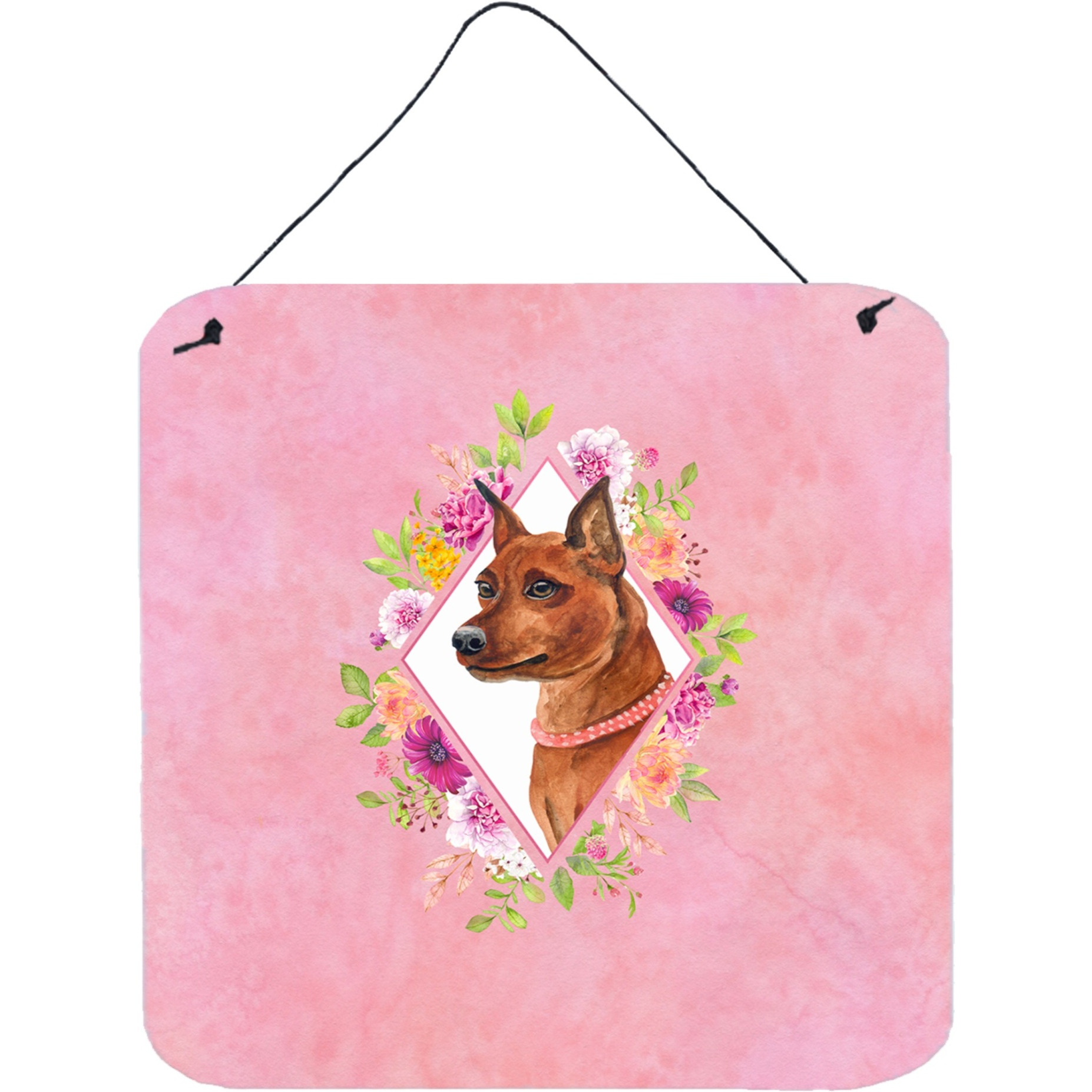 &quotCaroline's Treasures Miniature Pinscher Pink Flowers Door Hanging Prints wall-decor, Multicolor"