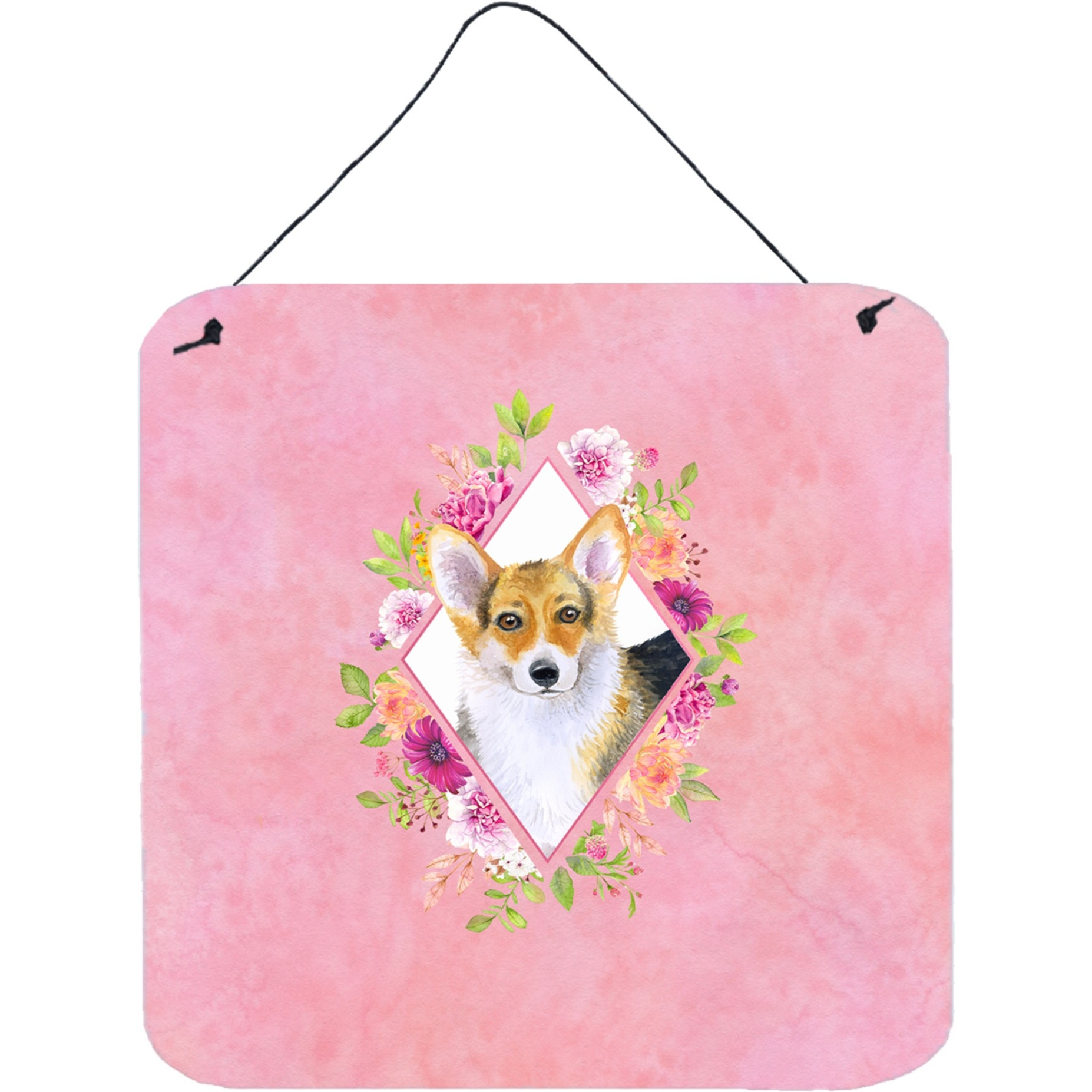 &quotCaroline's Treasures Corgi Pink Flowers Door Hanging Prints wall-decor, Multicolor"
