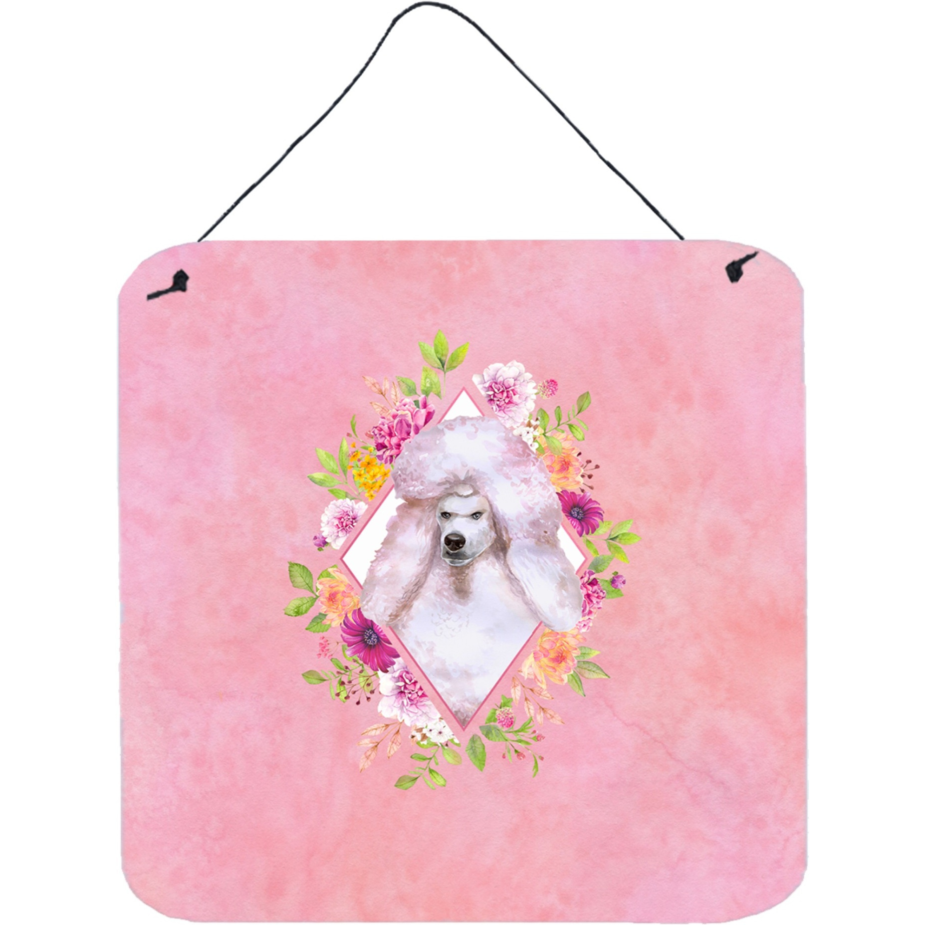 &quotCaroline's Treasures Standard White Poodle Pink Flowers Door Hanging Prints wall-decor, Multicolor"