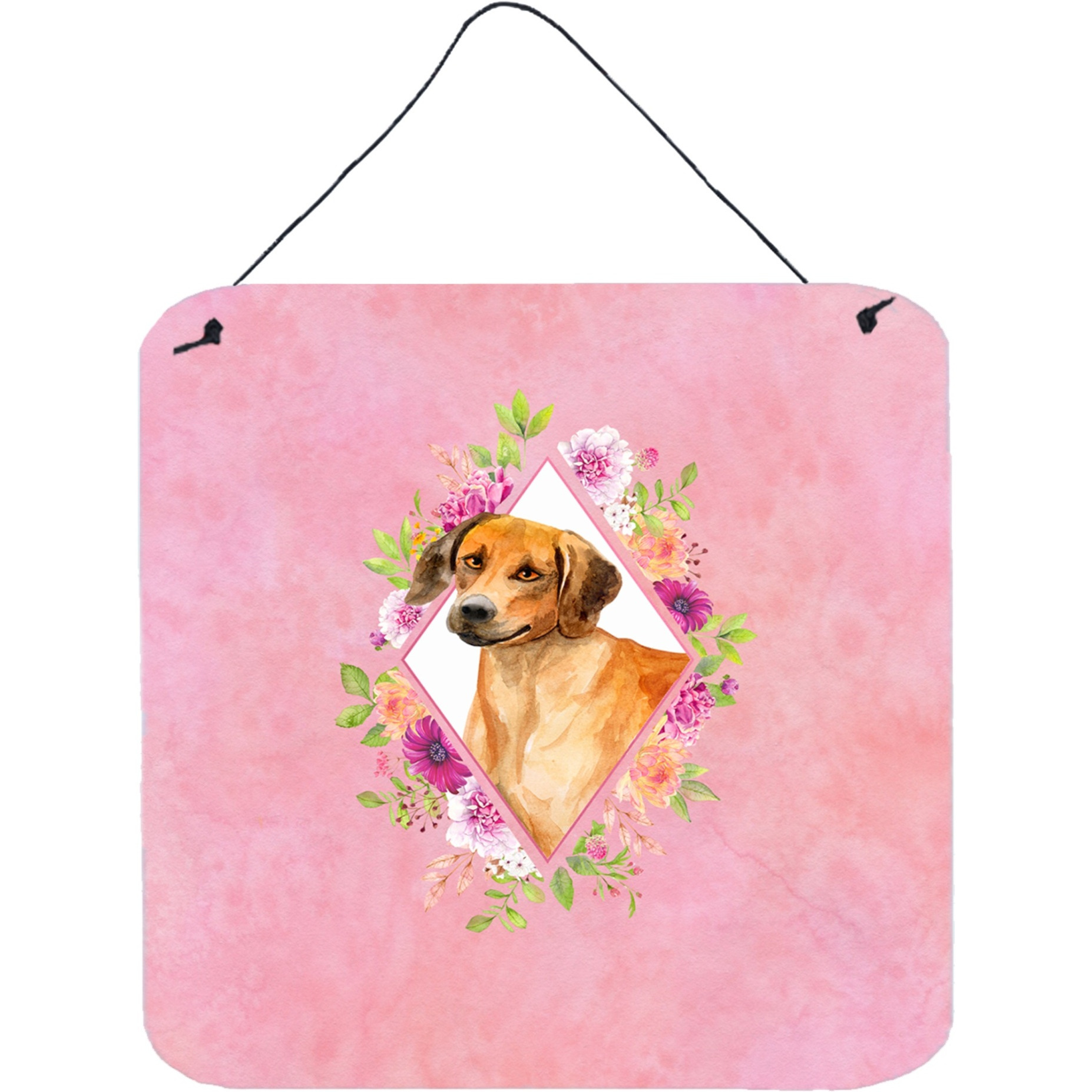 &quotCaroline's Treasures Rhodesian Ridgeback Pink Flowers Door Hanging Prints wall-decor, Multicolor"