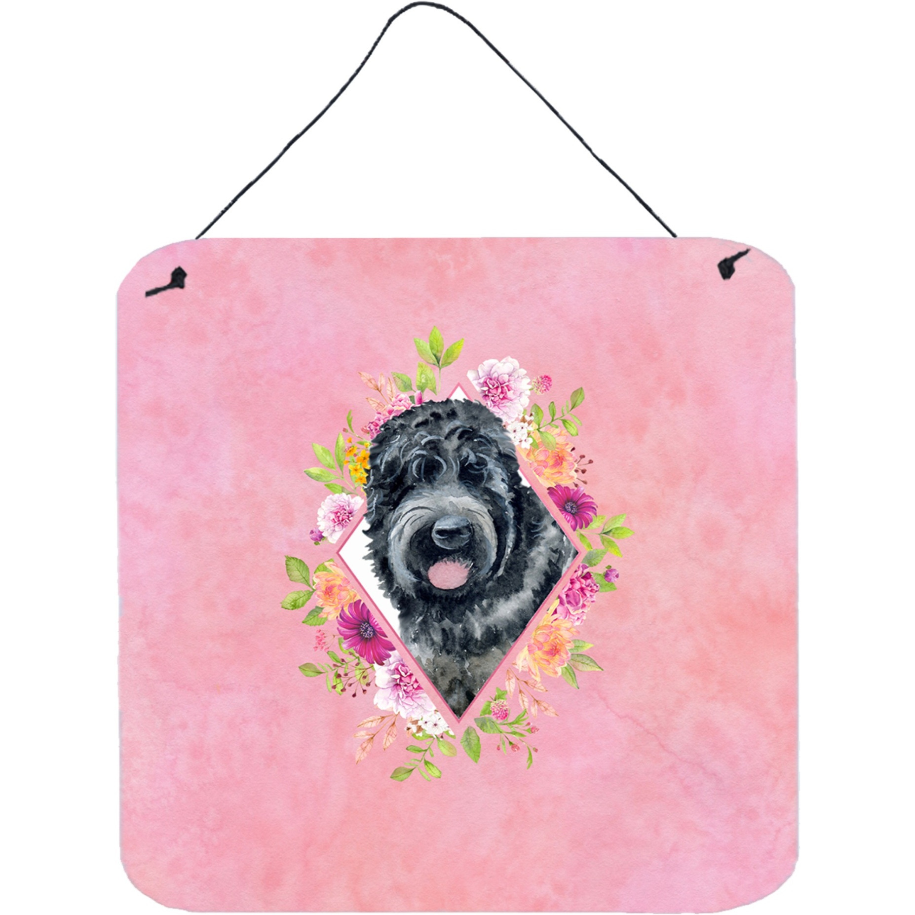 &quotCaroline's Treasures Russian Black Terrier Pink Flowers Door Hanging Prints wall-decor, Multicolor"